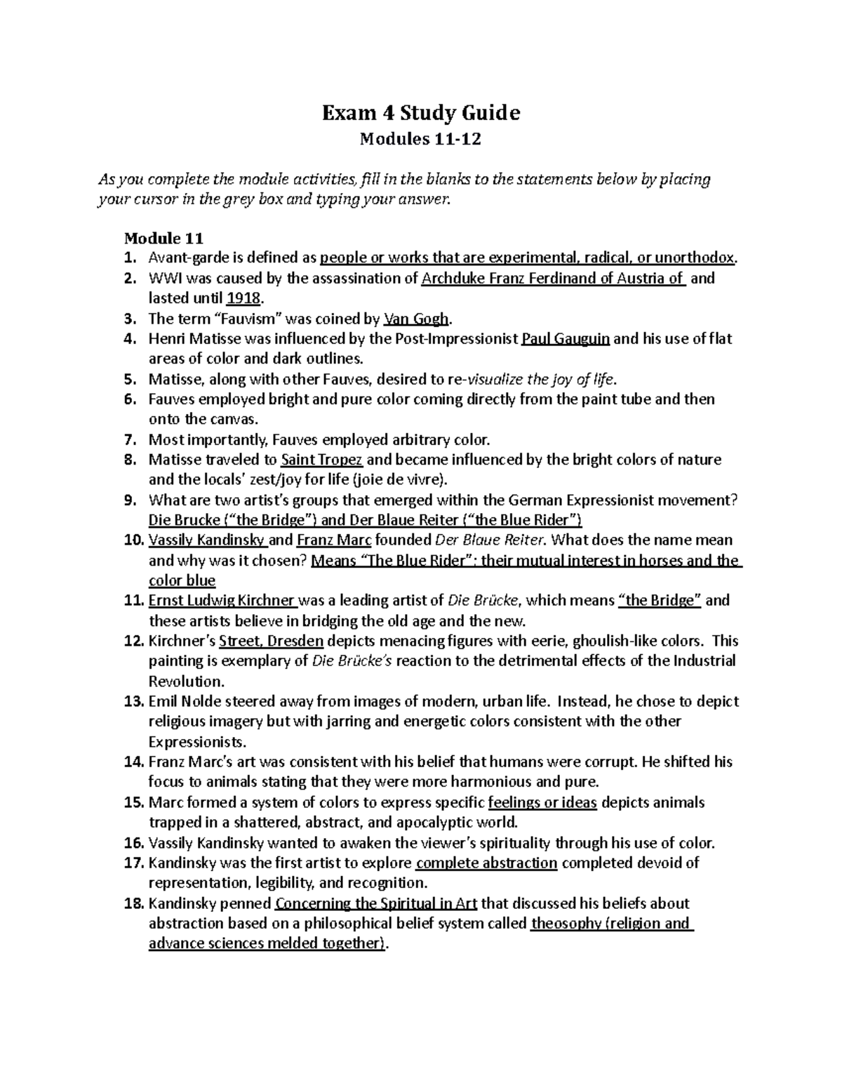 Exam 4 Study Guide-Tucker - Exam 4 Study Guide Modules 11- As you ...