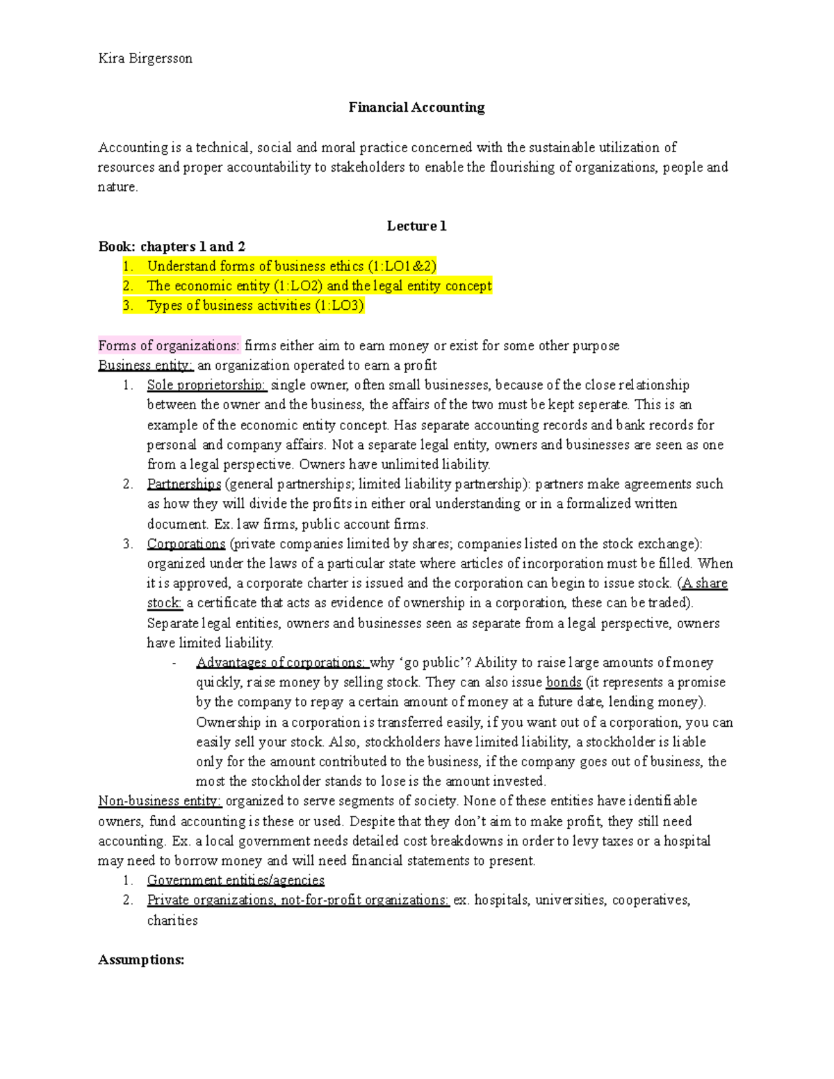 Financial Accounting Notes - Bachelors in International Business ...