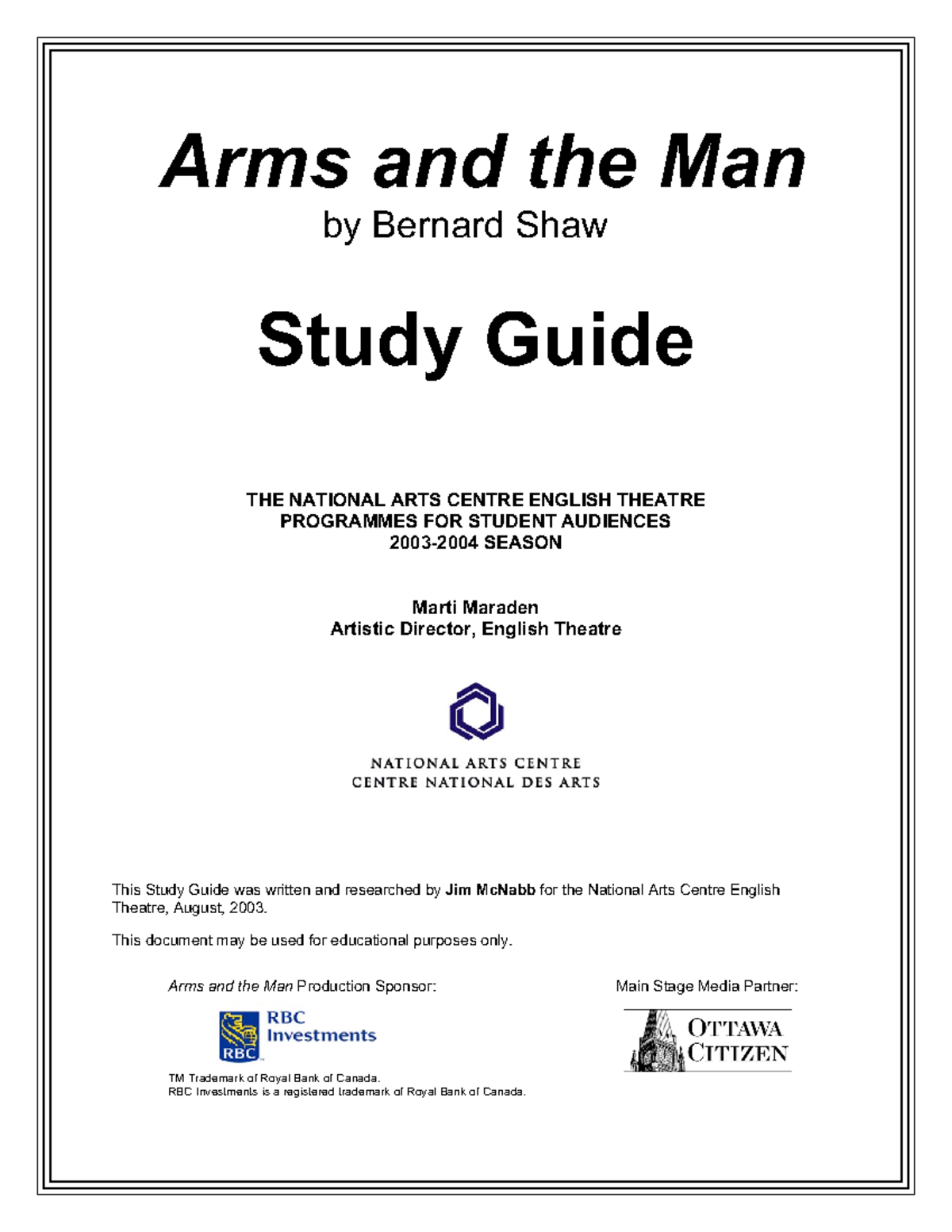 Arms And The Man Study guide 2 Arms and the Man by Bernard Shaw Study