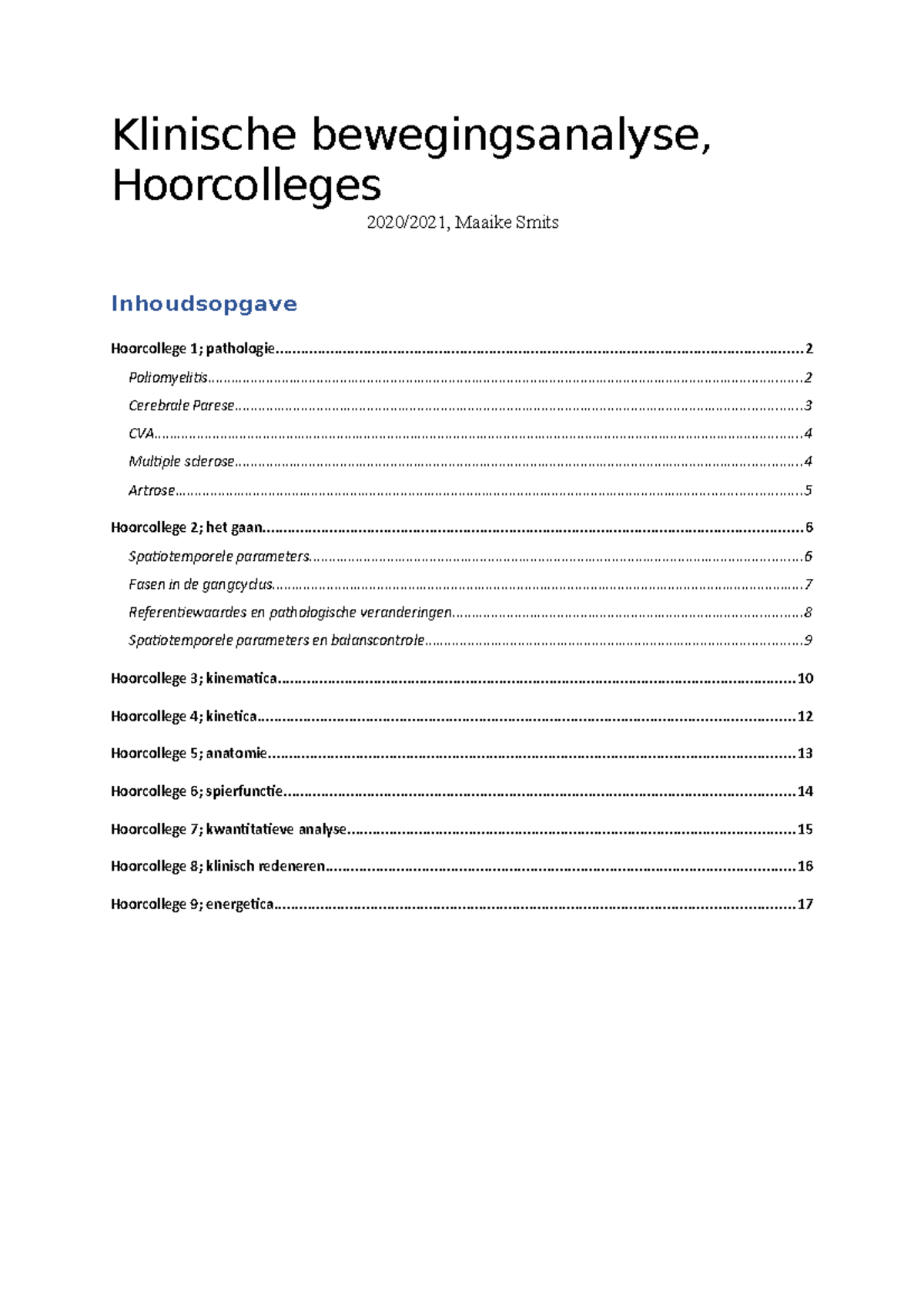 Klinische Bewegingsanalyse Hoorcolleges - Studeersnel