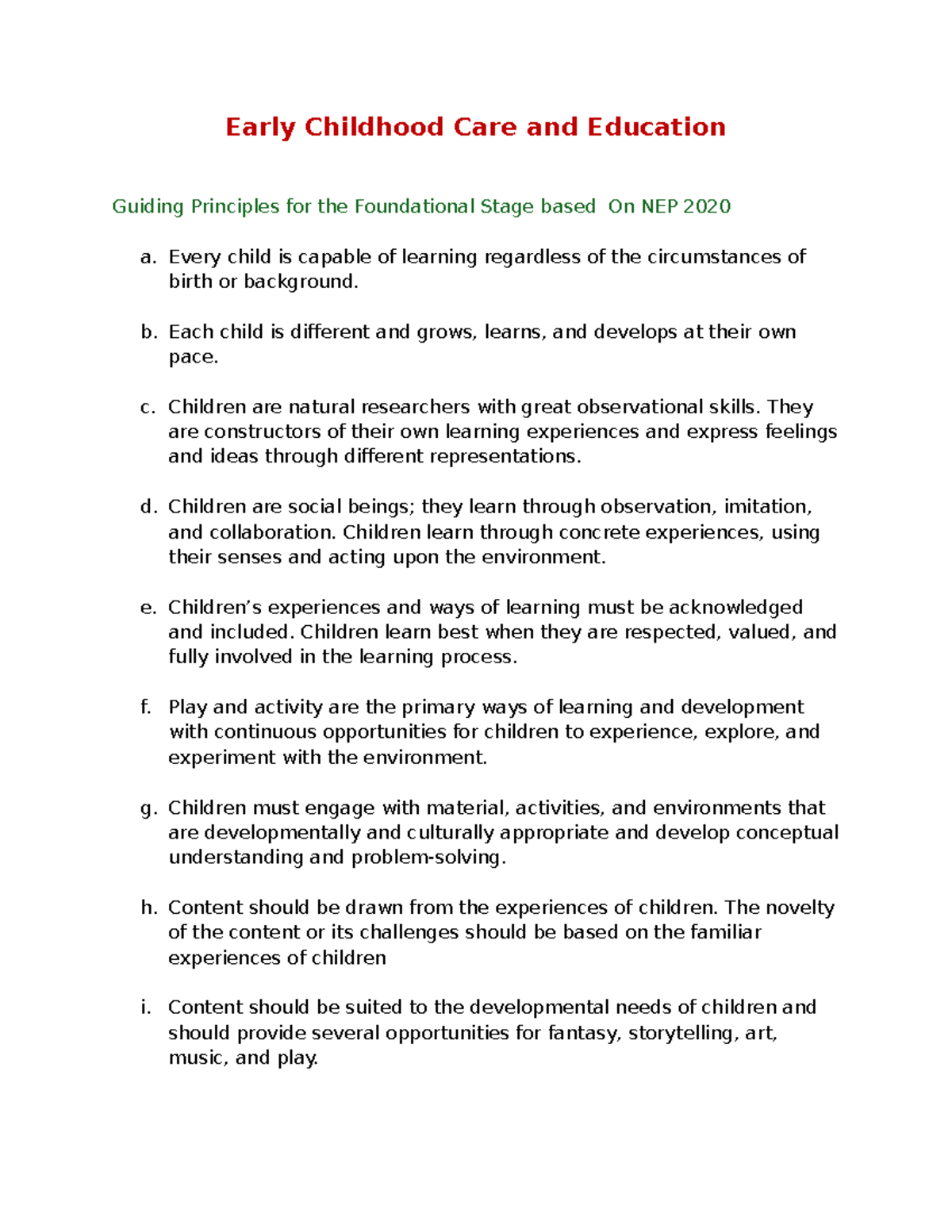 ECCE - Importannce of early Childhood Care and Education, curriculum ...