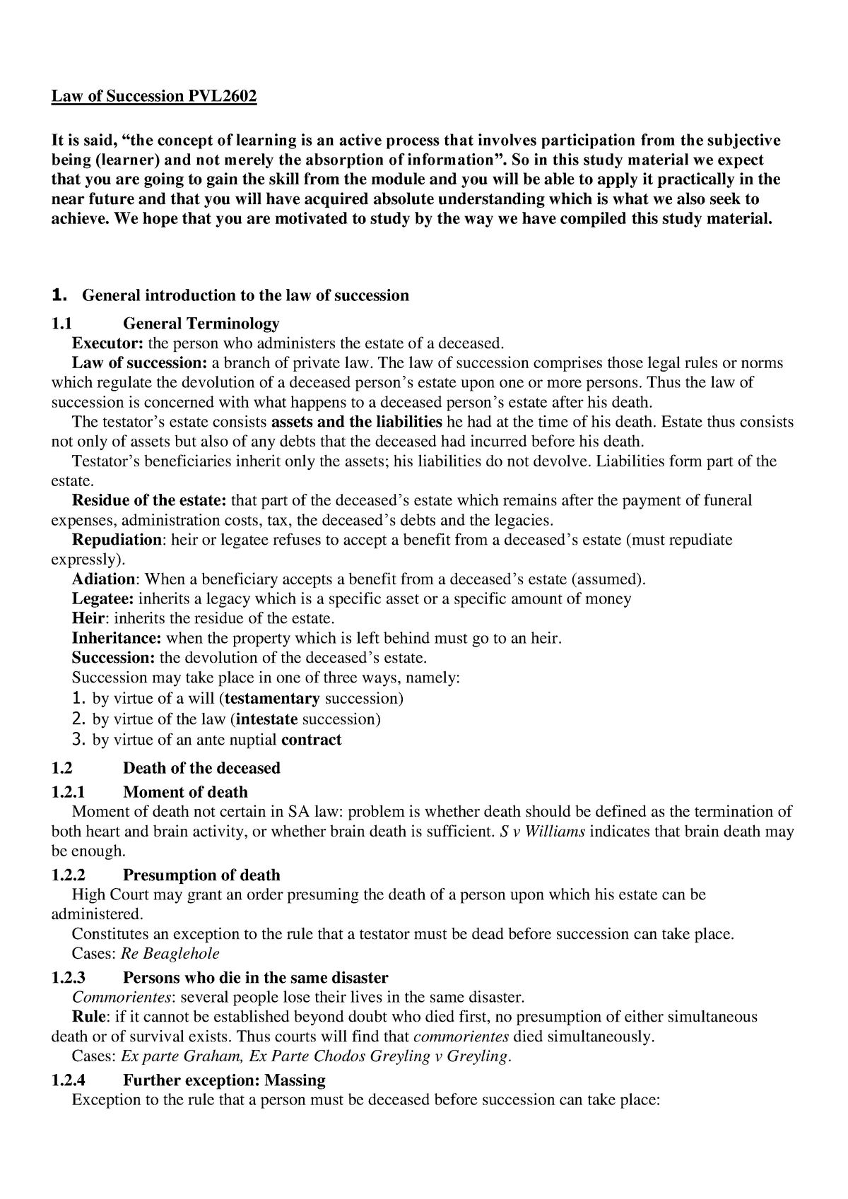 PVL 2602 (2) - Law of succession notes - Law of Succession PVL It is ...