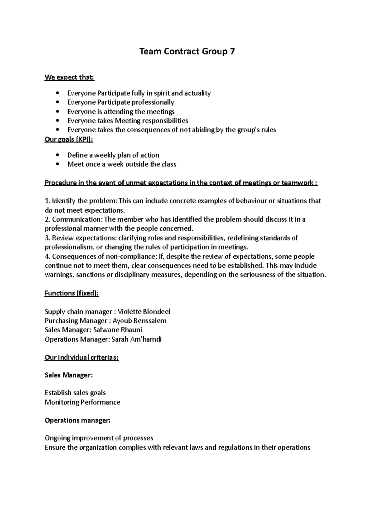 Team Contract 7 - Identify the problem: This can include concrete ...