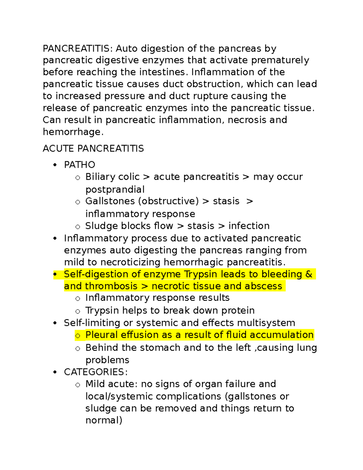 Pancreatitis Study Guide and Lecture Notes PANCREATITIS Auto