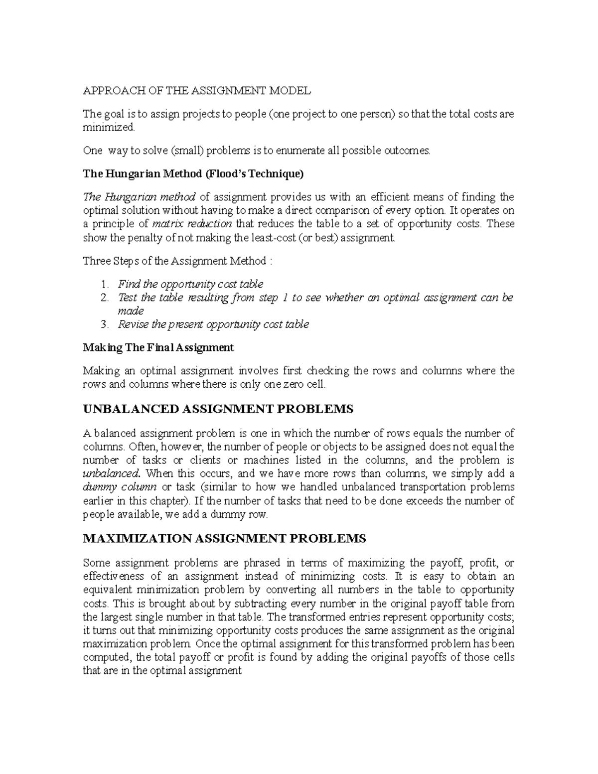 Chapter 10 : Approach of the assignment model - APPROACH OF THE ...