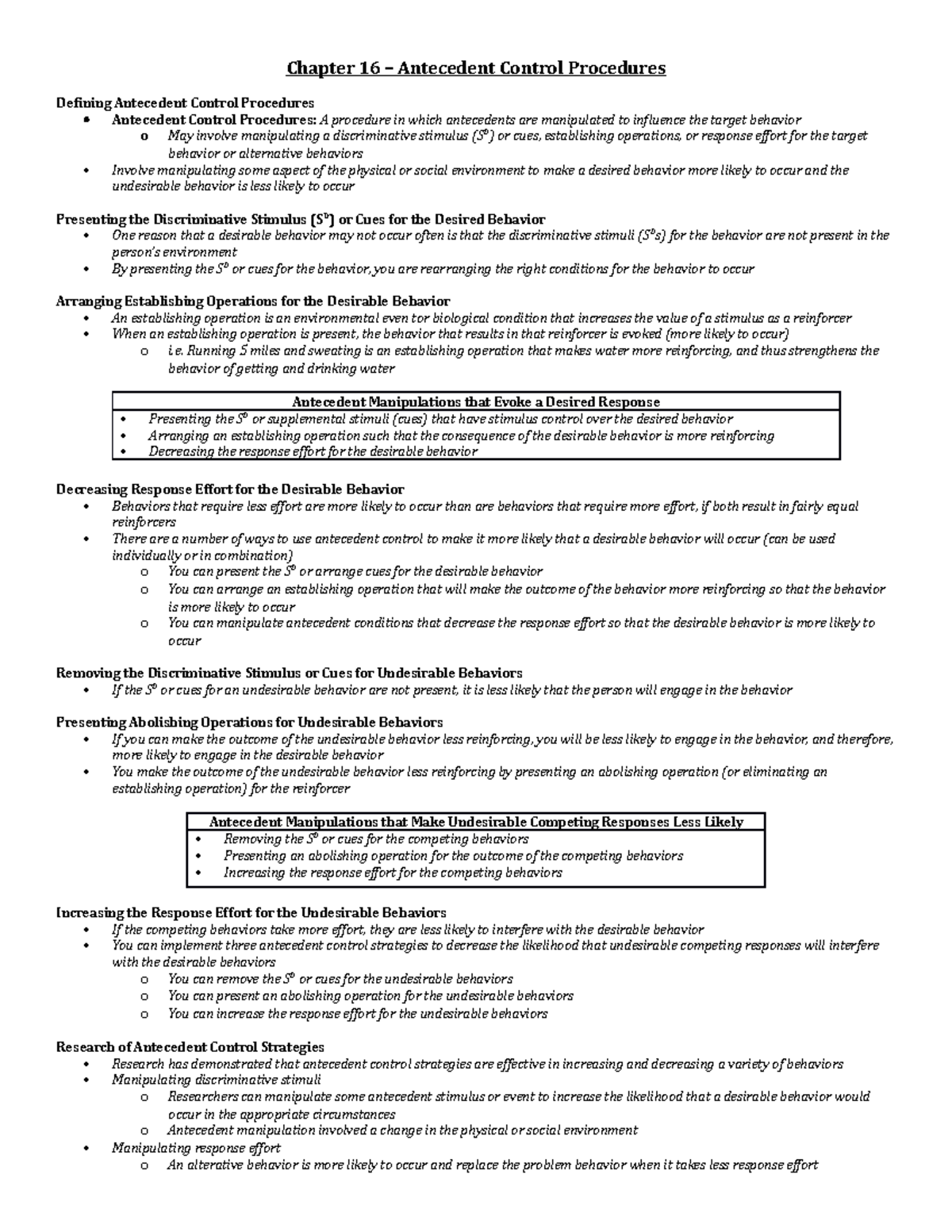 Psych 282 Chapter 16 Antecedent Control Procedures Chapter 16