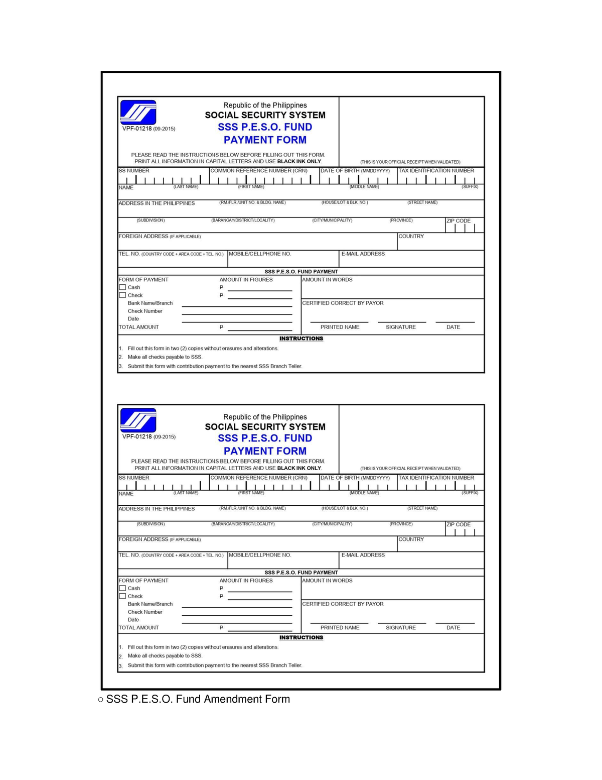 Cluster 4 SSS Reporting SSS P.E.S. Fund Amendment Form SSS P.E.S