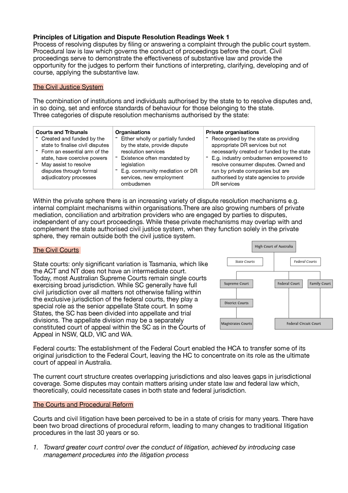 PLDR Week 1 Notes - Principles Of Litigation And Dispute Resolution ...