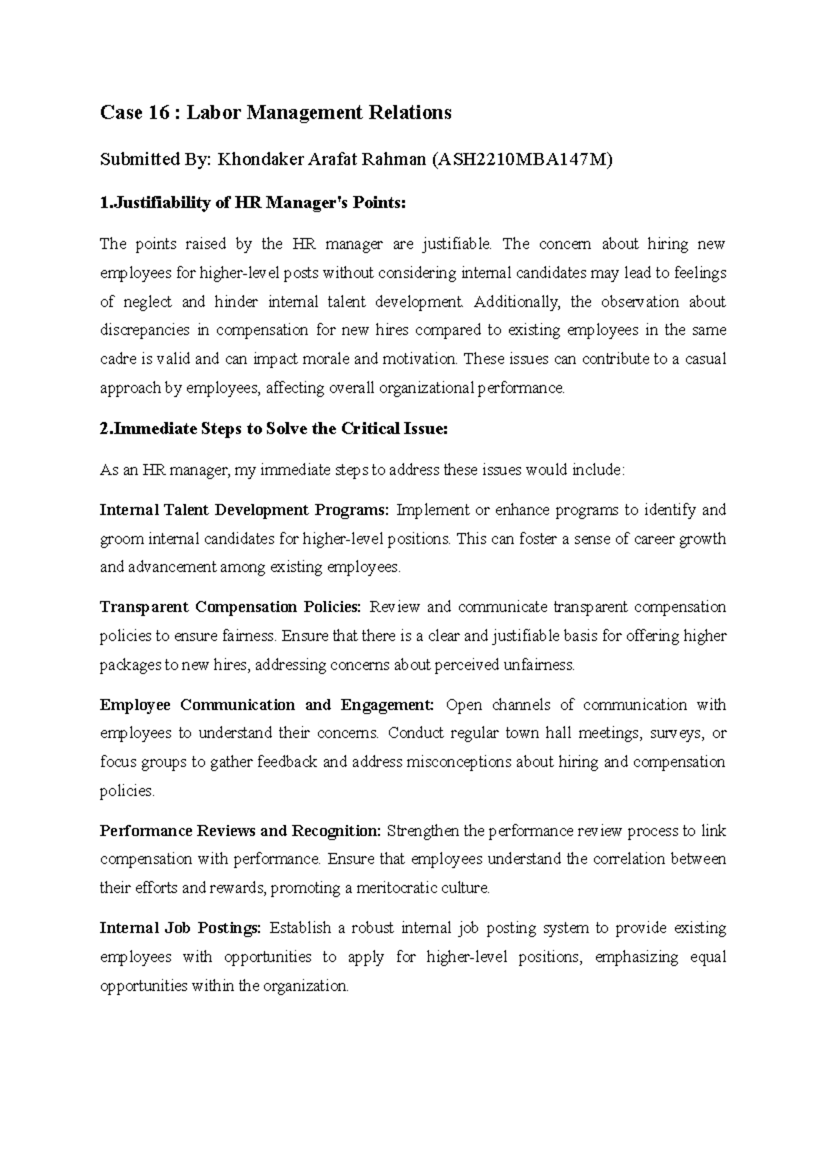 Summary corporate social responsibility - Case 16 : Labor Management ...