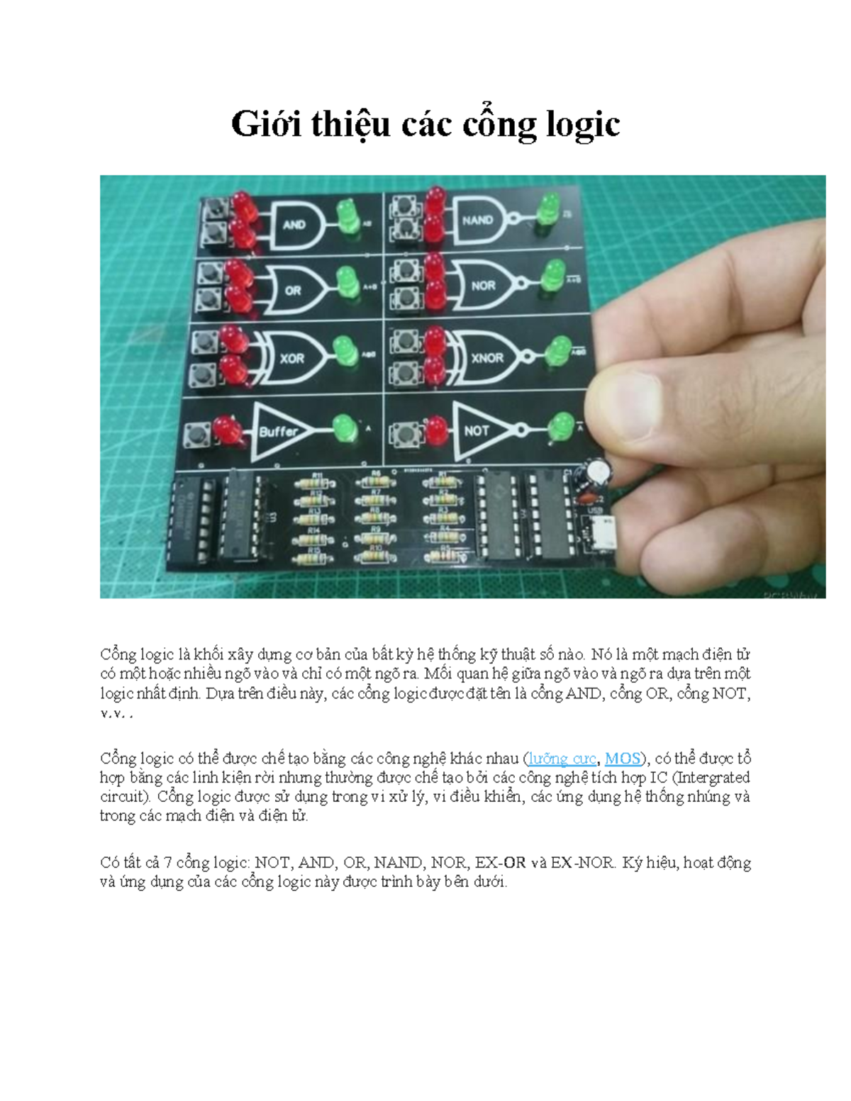 Giới thiệu các cổng logic - Giới thiệu các cổng logic Cổng logic là ...