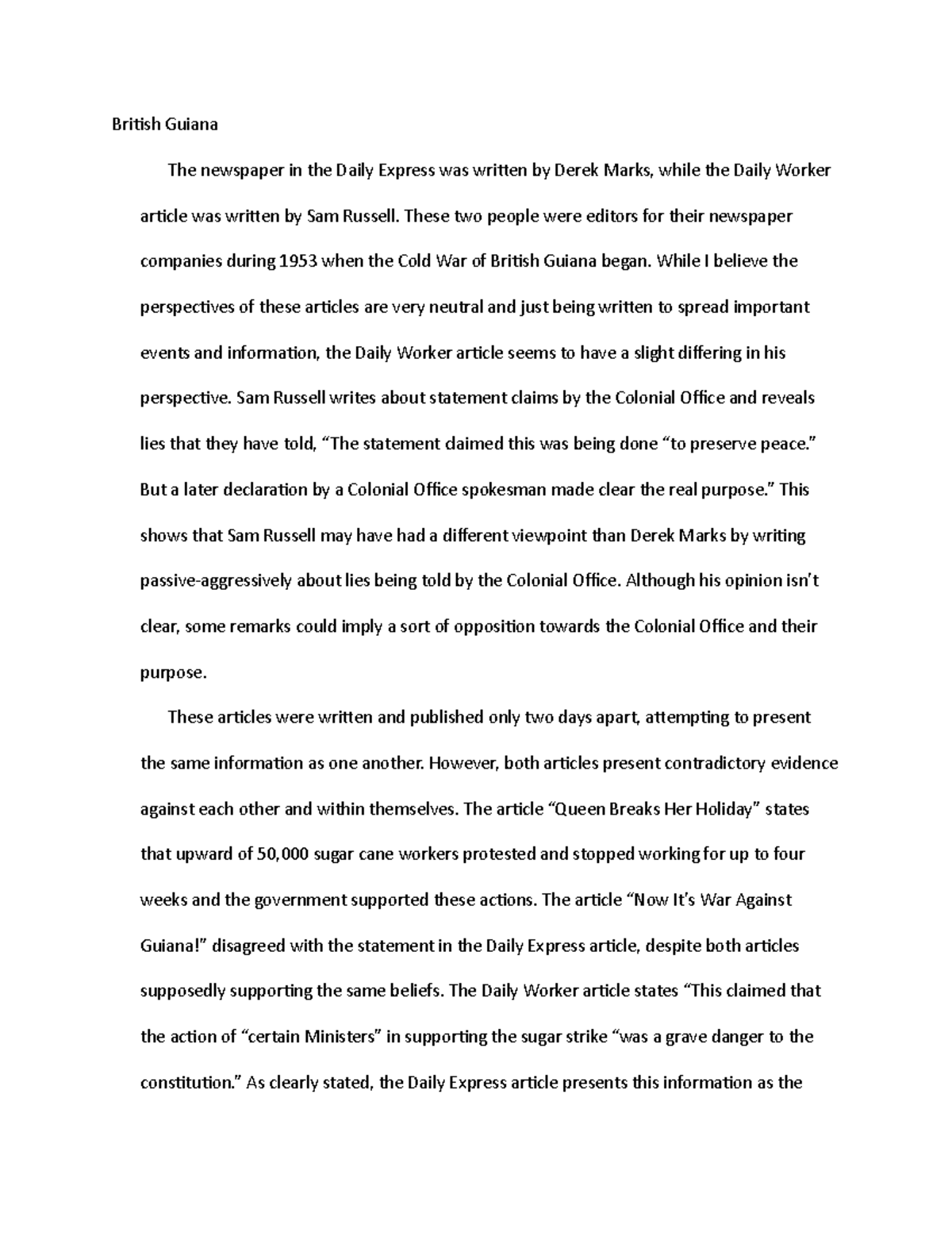 British Guiana Decolonization Assignment British Guiana The newspaper