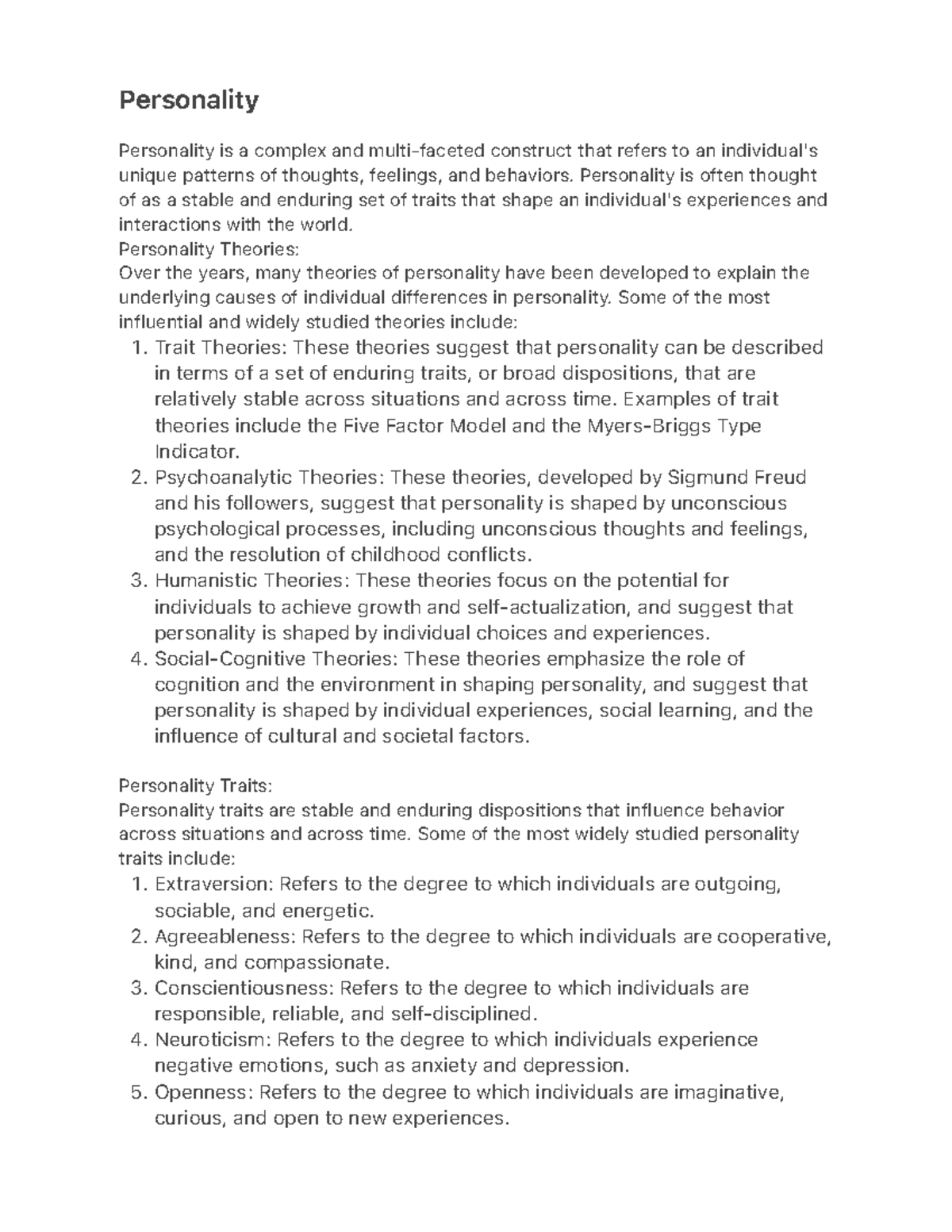 Personality - notes - 1. 2. 3. 4. 1. 2. 3. 4. 5. Personality ...