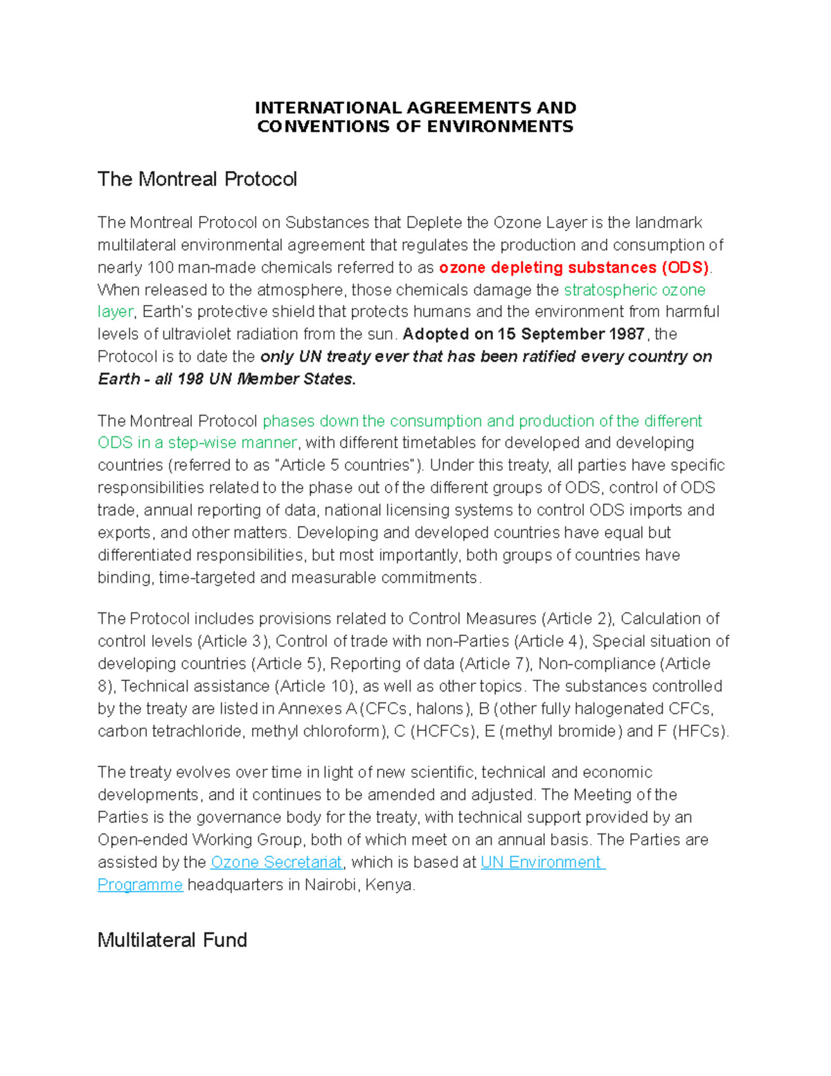 Reviewer natres - INTERNATIONAL AGREEMENTS AND CONVENTIONS OF ...