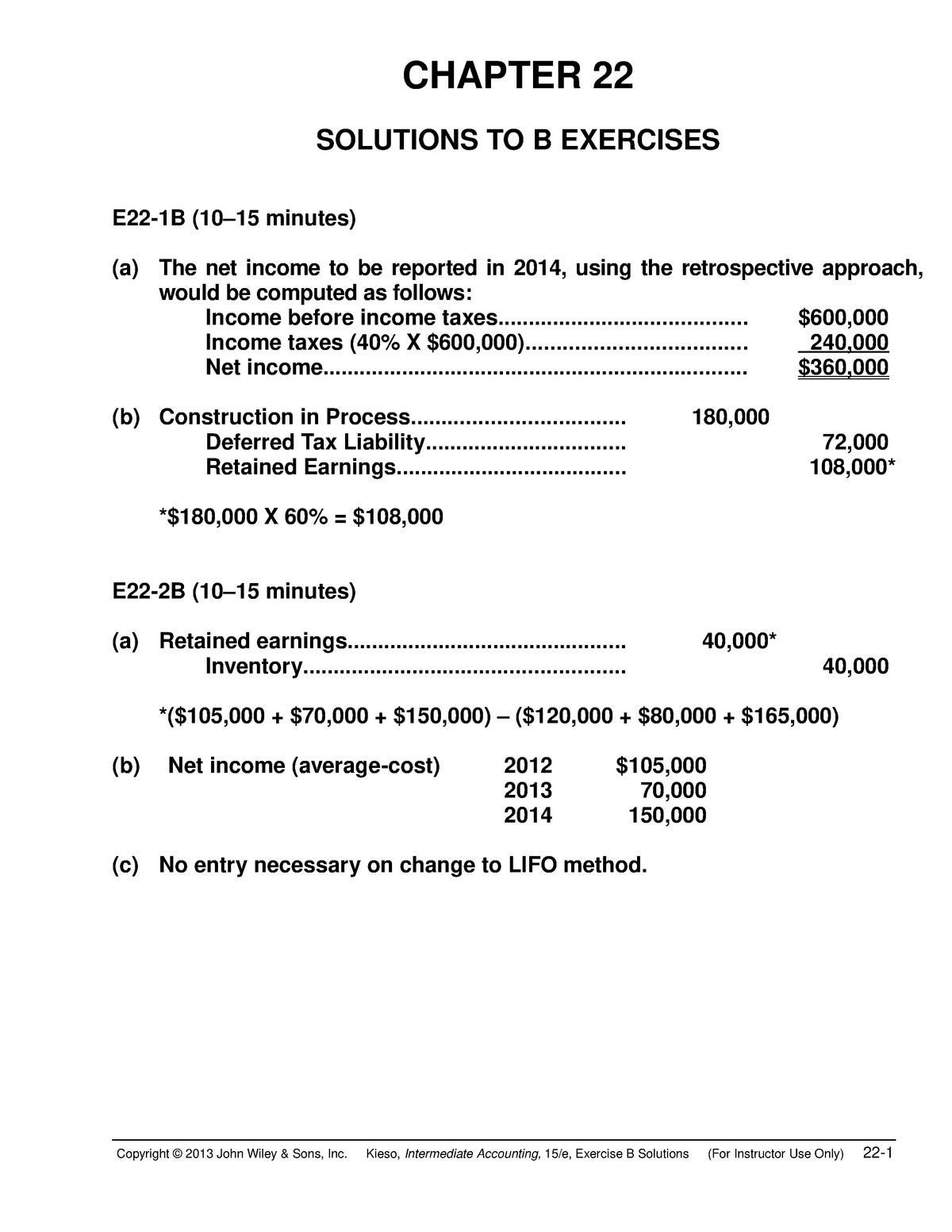 Solution Manual Intermediate Accounting 15th Kiesoch 22 - CHAPTER 22 ...