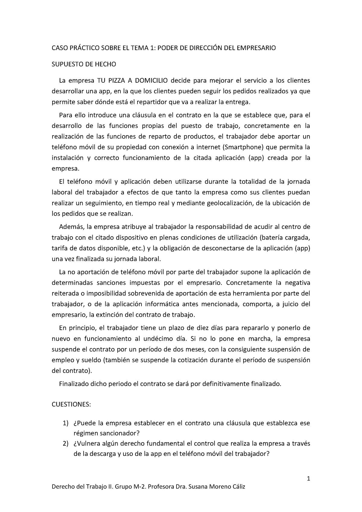 Actividad DEL DÍA 20 CASO Práctico TEMA 1 - 1 Derecho Del Trabajo II ...