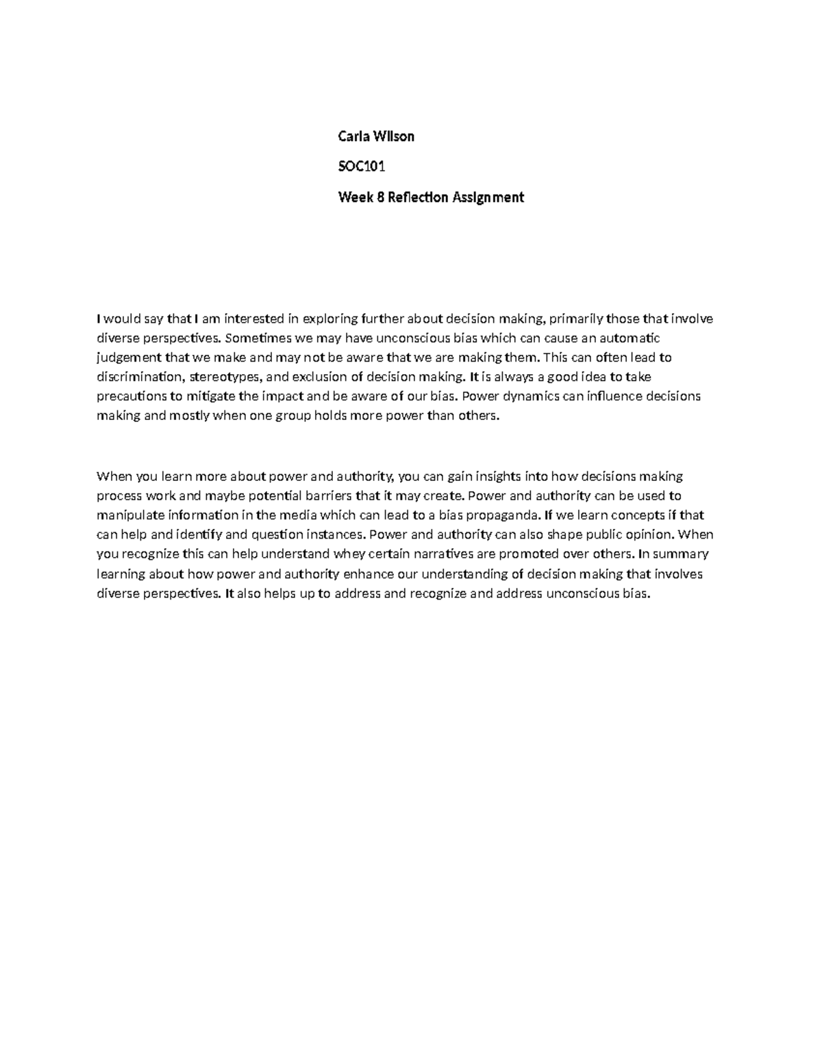 Week 8 Reflection Assignment - Carla Wilson SOC Week 8 Reflection ...