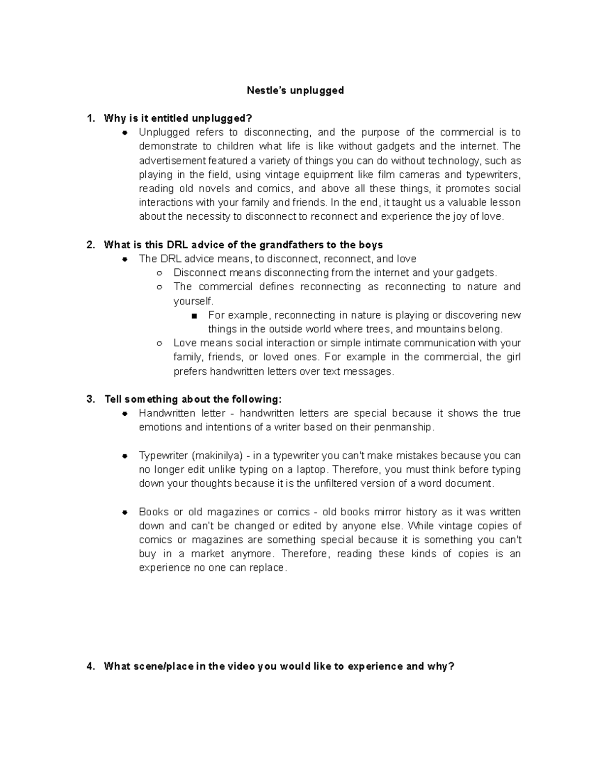 Unplugged - Activity sample - Nestle’s unplugged Why is it entitled ...