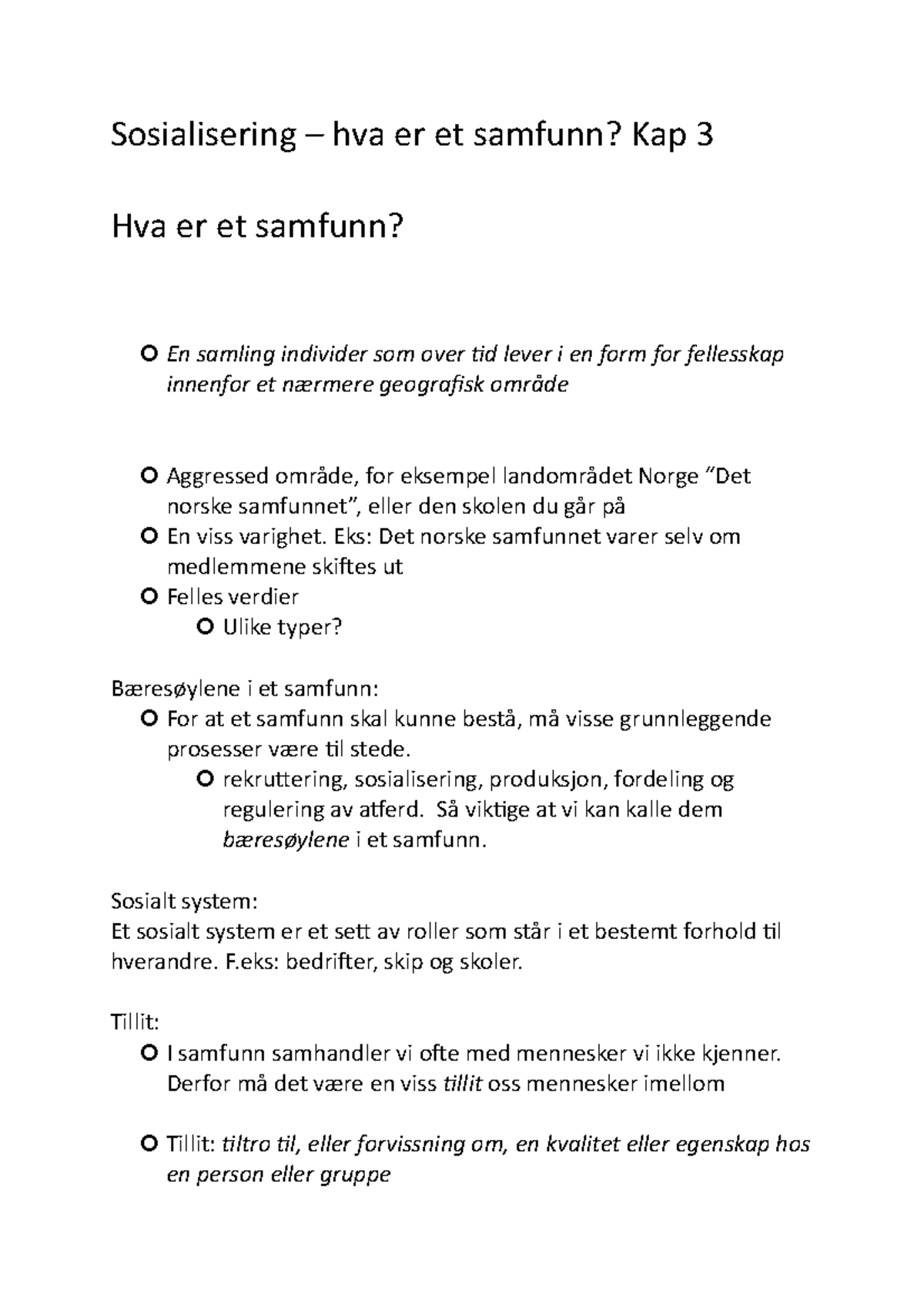 Hva Er Et Samfunn Kap 3 - Forelesningsnotater 3 - Sosialisering – Hva ...