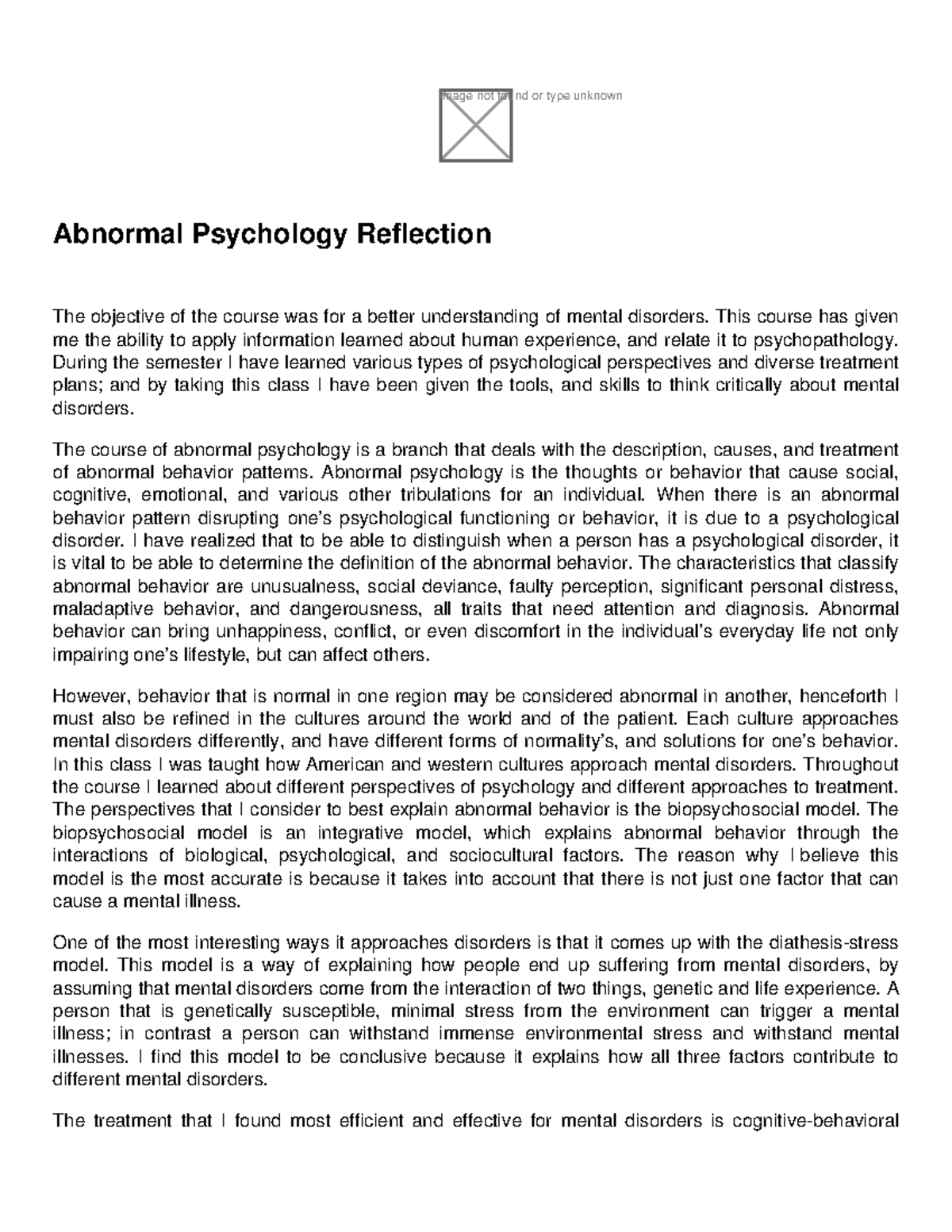 Abnormal Psychology Reflection - Image not found or type unknown ...