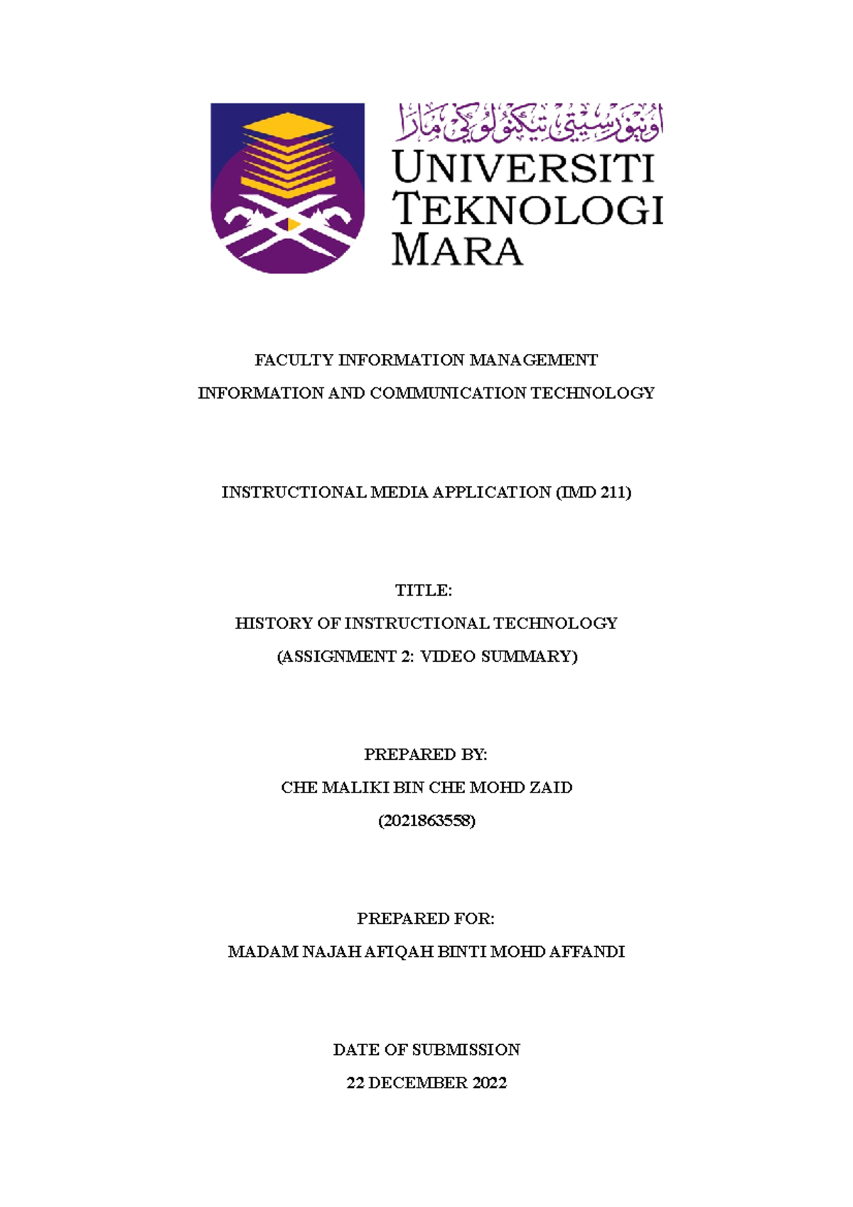 Individual Assignment 2 IMD 211 - FACULTY INFORMATION MANAGEMENT ...