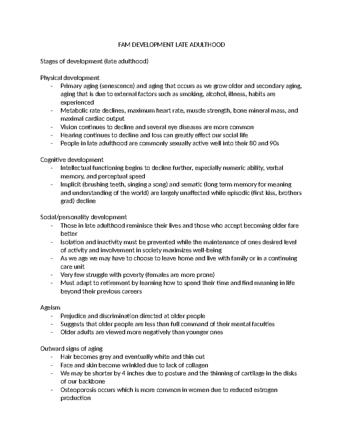 FAM Development LATE Adulthood - FAM DEVELOPMENT LATE ADULTHOOD Stages ...