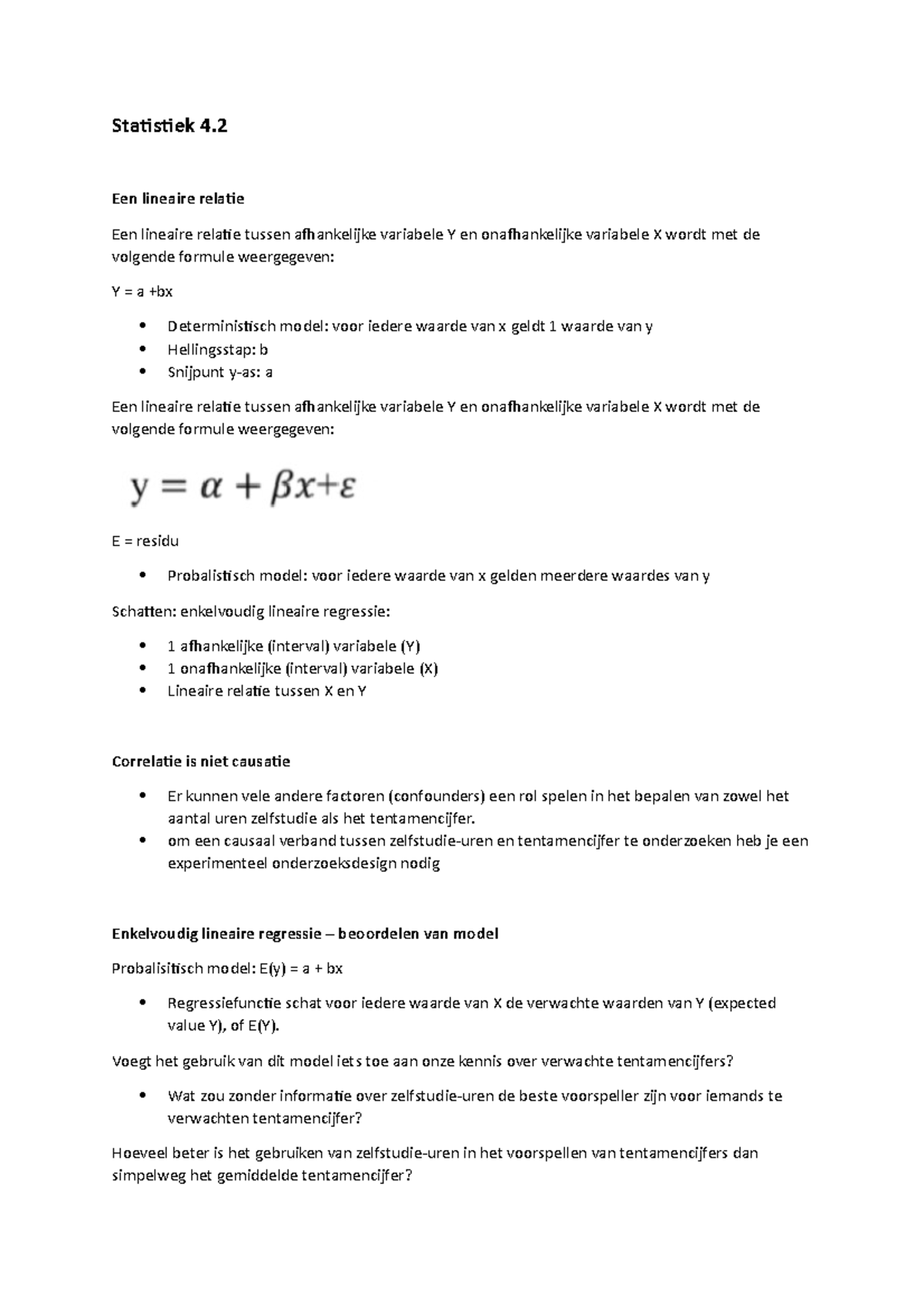 Statistiek 4 - Aantekeningen Van Hoorcollege 4.2 - Statistiek 4. Een ...