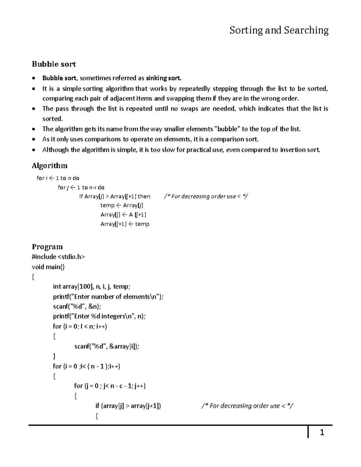 3130702 Data Structures-Notes PDF-Units-7 - Bubble sort Bubble sort ...