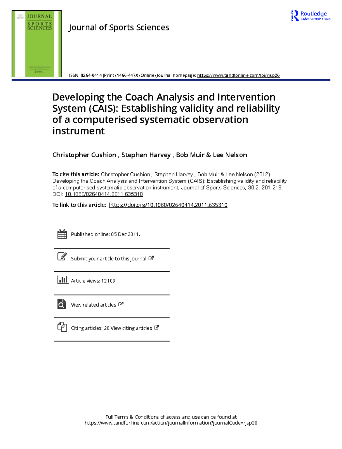 Cushion et al. - 2012 - Developing the Coach Analysis and Intervention ...
