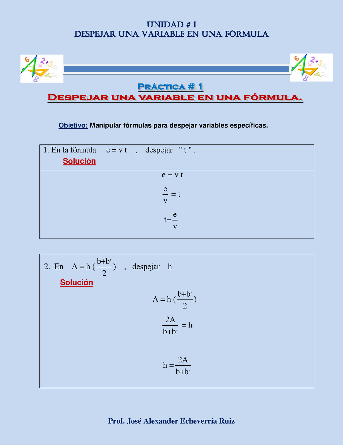 Gracias Despejar Una Variable En Una F Rmula Objetivo Manipular F Rmulas Para Despejar