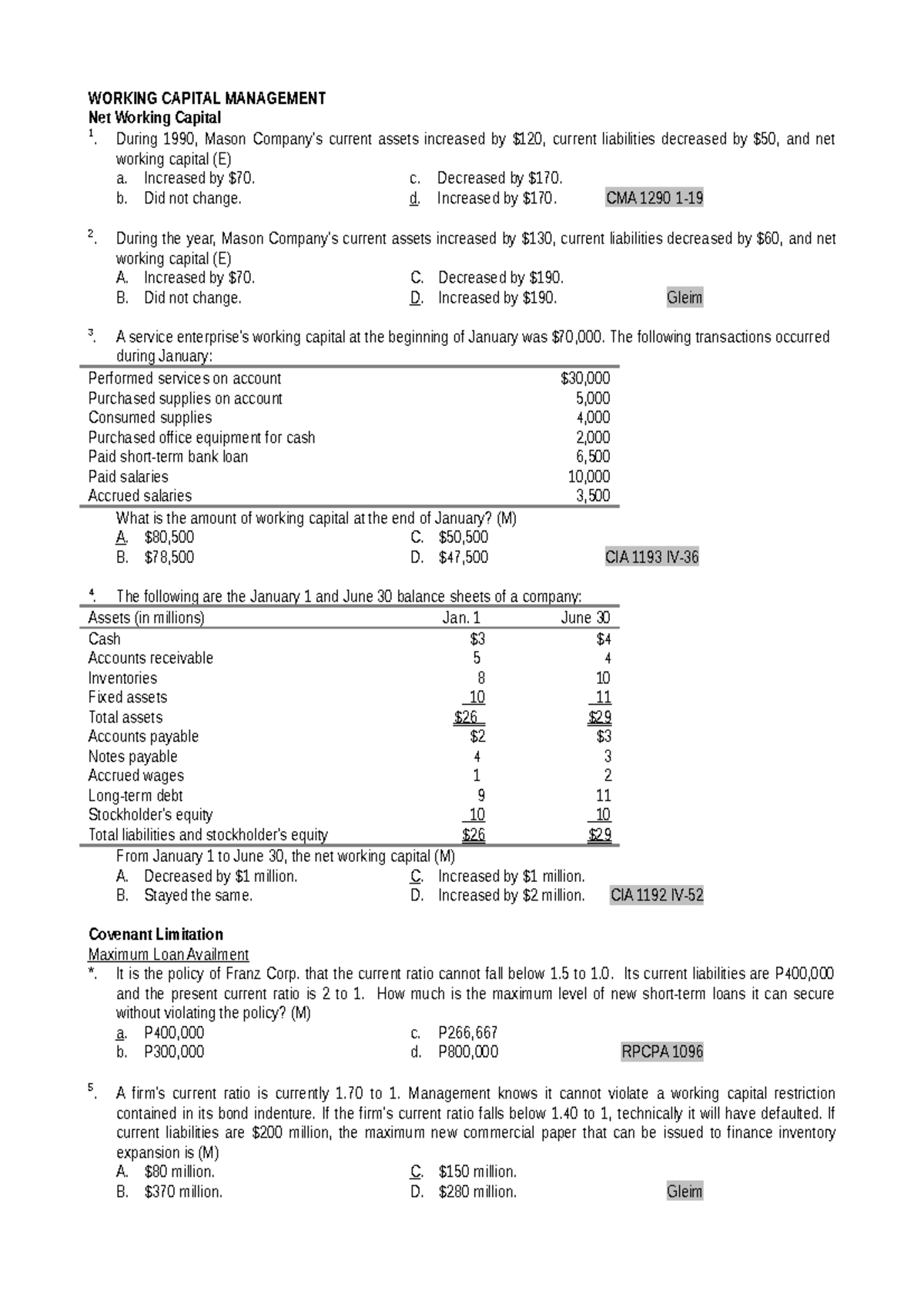 P03 Working Capital Finance WORKING CAPITAL MANAGEMENT Net Working 