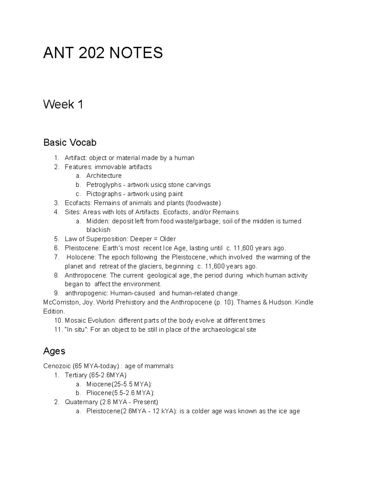 Antrho Study Guide - Lecture notes 1-4 - ANT 202 NOTES Week 1