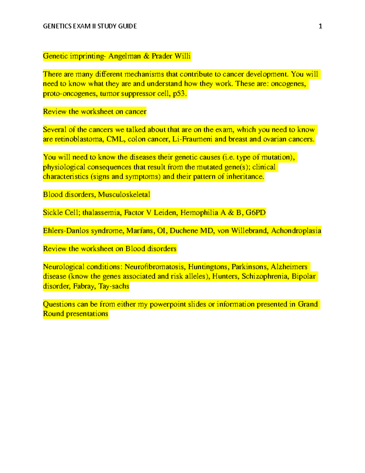 4:1:19 Exam 2 Study Guide Genetics - Genetic imprinting- Angelman ...