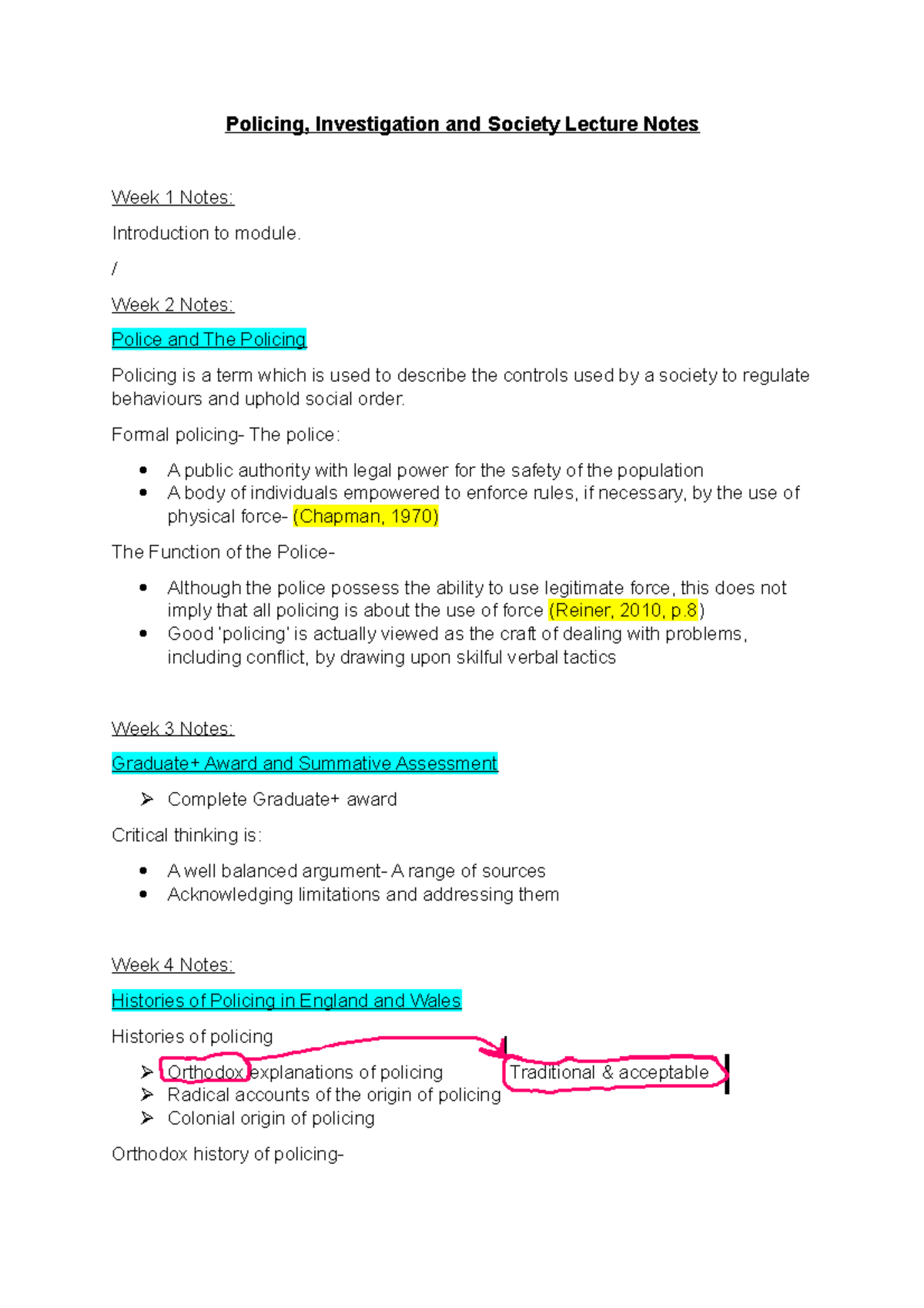 CRI4032- Policing, Investigation and Society Notes - Policing ...