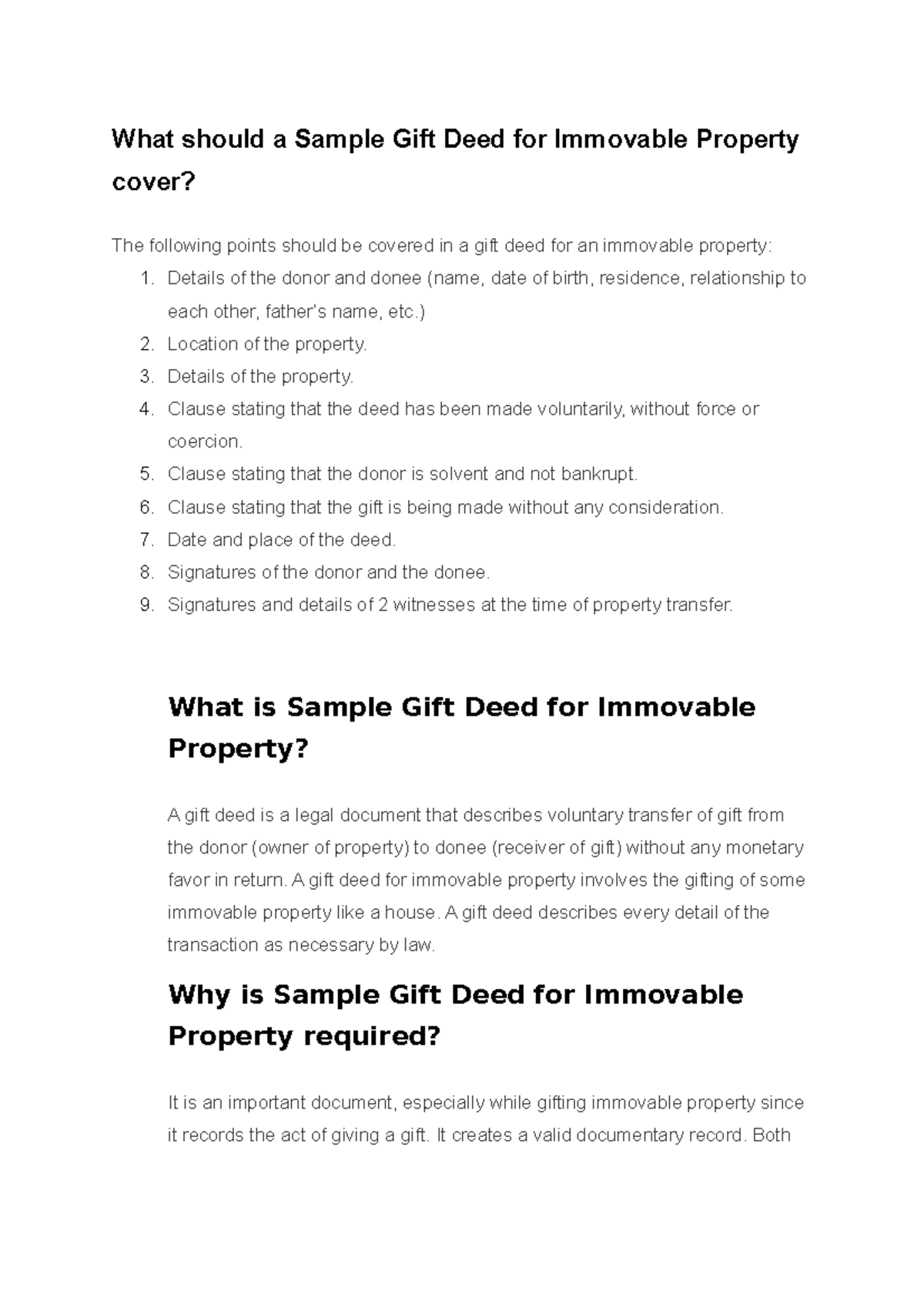 Essentials Of A Gift Deed What Should A Sample Gift Deed For 
