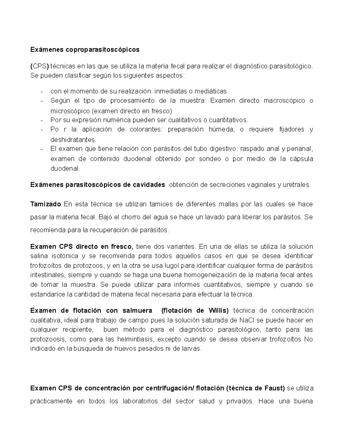 Técnicas de concentración utilizadas en la identificación de parásitos.