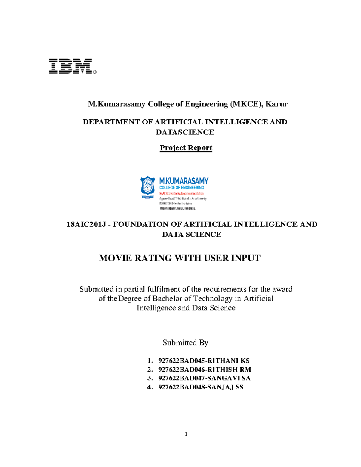 Faids Final Report - Dyubcx vbhh - M College of Engineering (MKCE ...