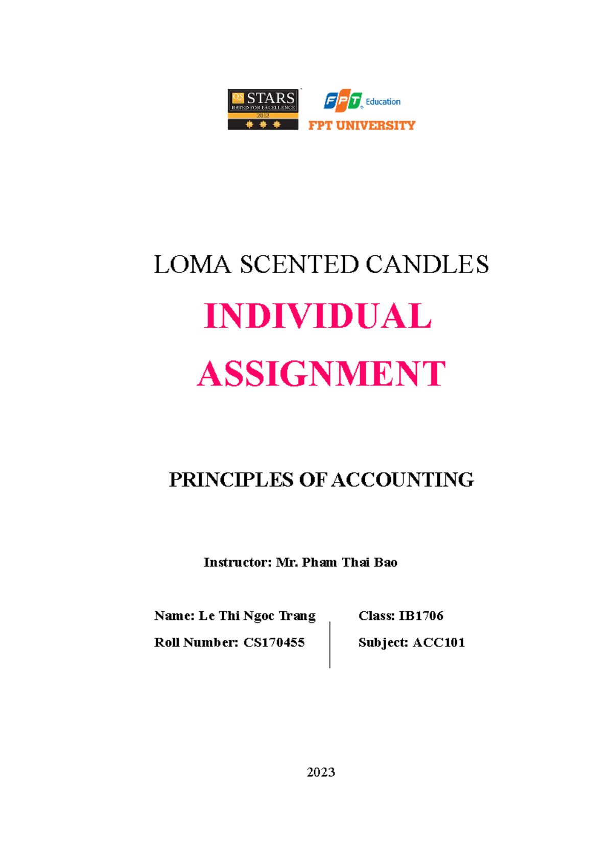 ACC101- Individual Assignment - LOMA SCENTED CANDLES INDIVIDUAL ...