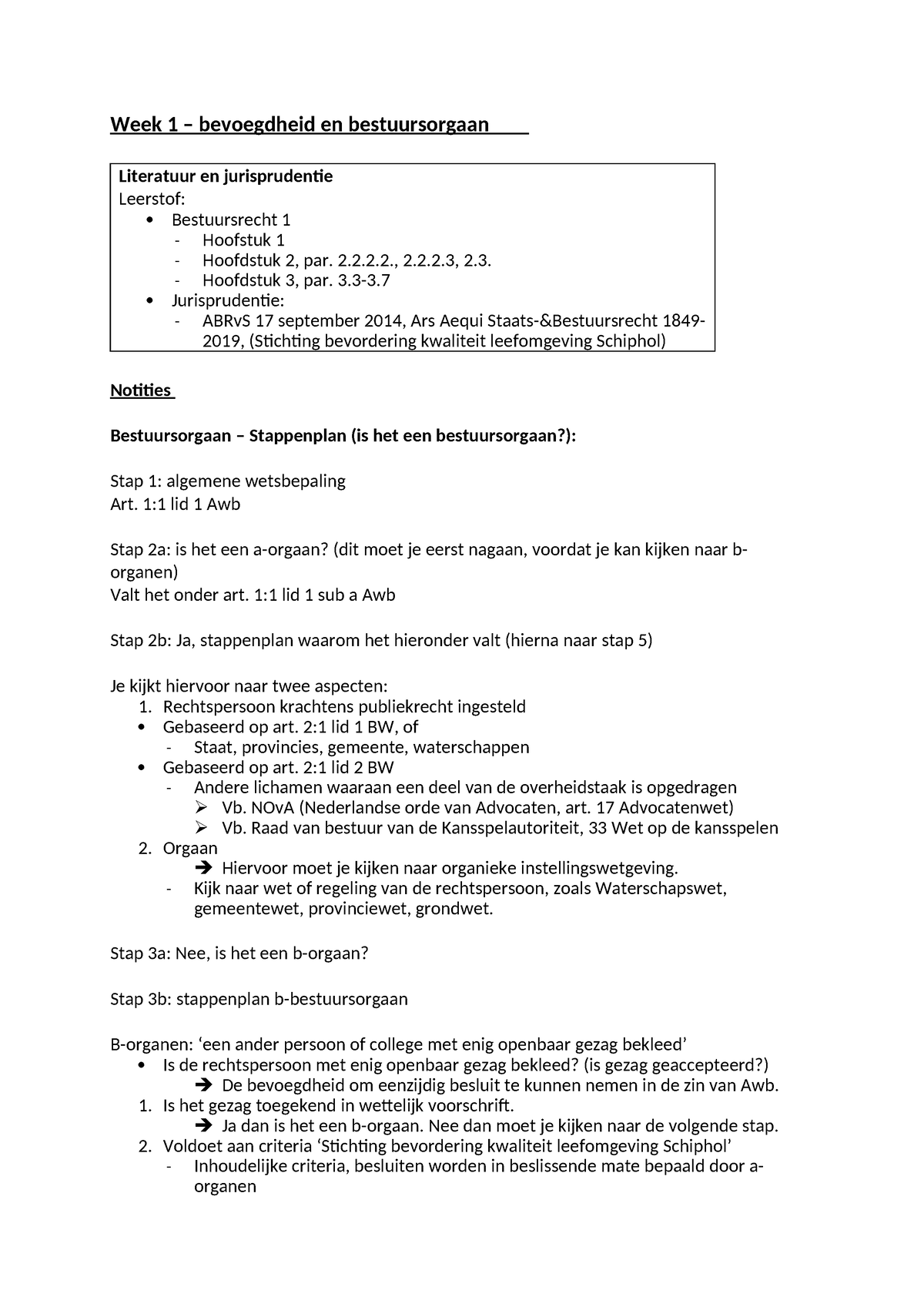 Bestuursrecht Jaar 2023/2024 - Week 1 – Bevoegdheid En Bestuursorgaan ...