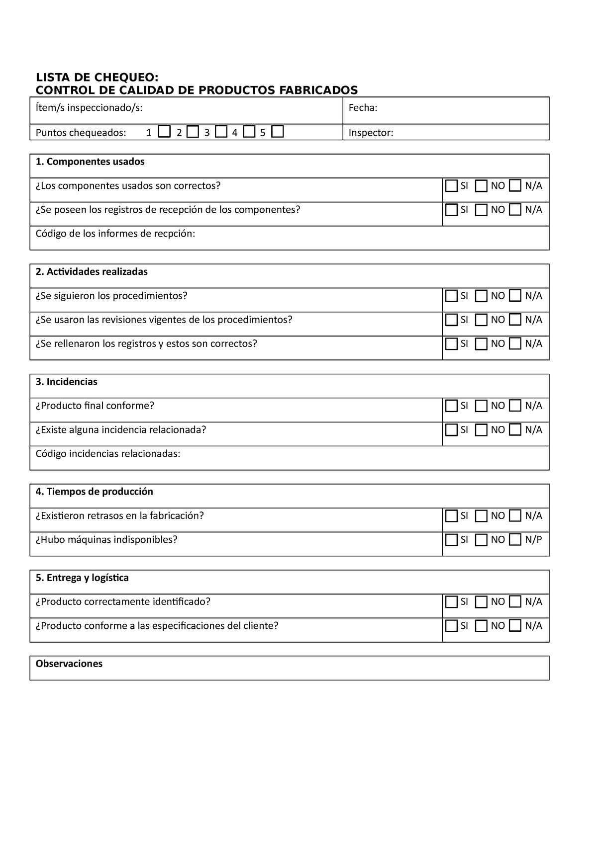 Formato Check List1 Check List Lista De Chequeo Control De Calidad De Productos Fabricados 1831