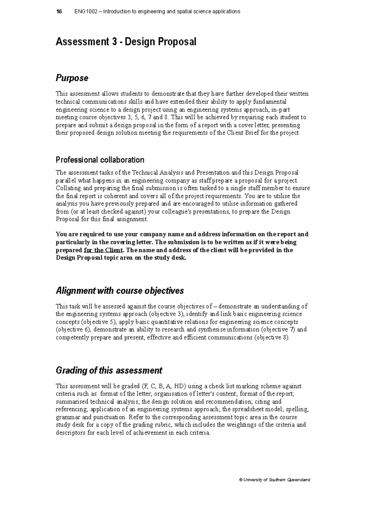 DP assessment requirements 16 ENG1002 Introduction to engineering