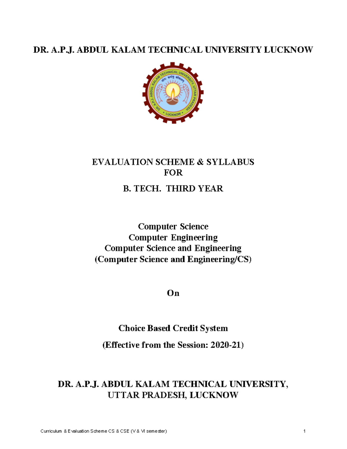 B.Tech CSE And CS Syllabus Of 3rd Year 9 March 2021 - DR. A.P. ABDUL ...