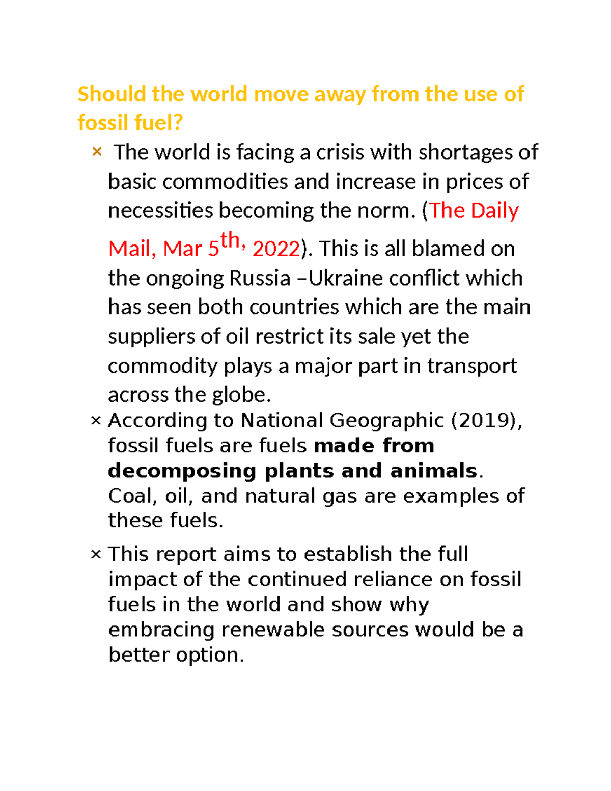 Should the world move away from the use of fossil fuel gp sample ...