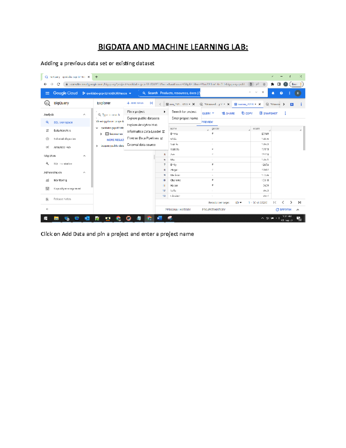 GCP gcp engineer BIGDATA AND MACHINE LEARNING LAB Adding a