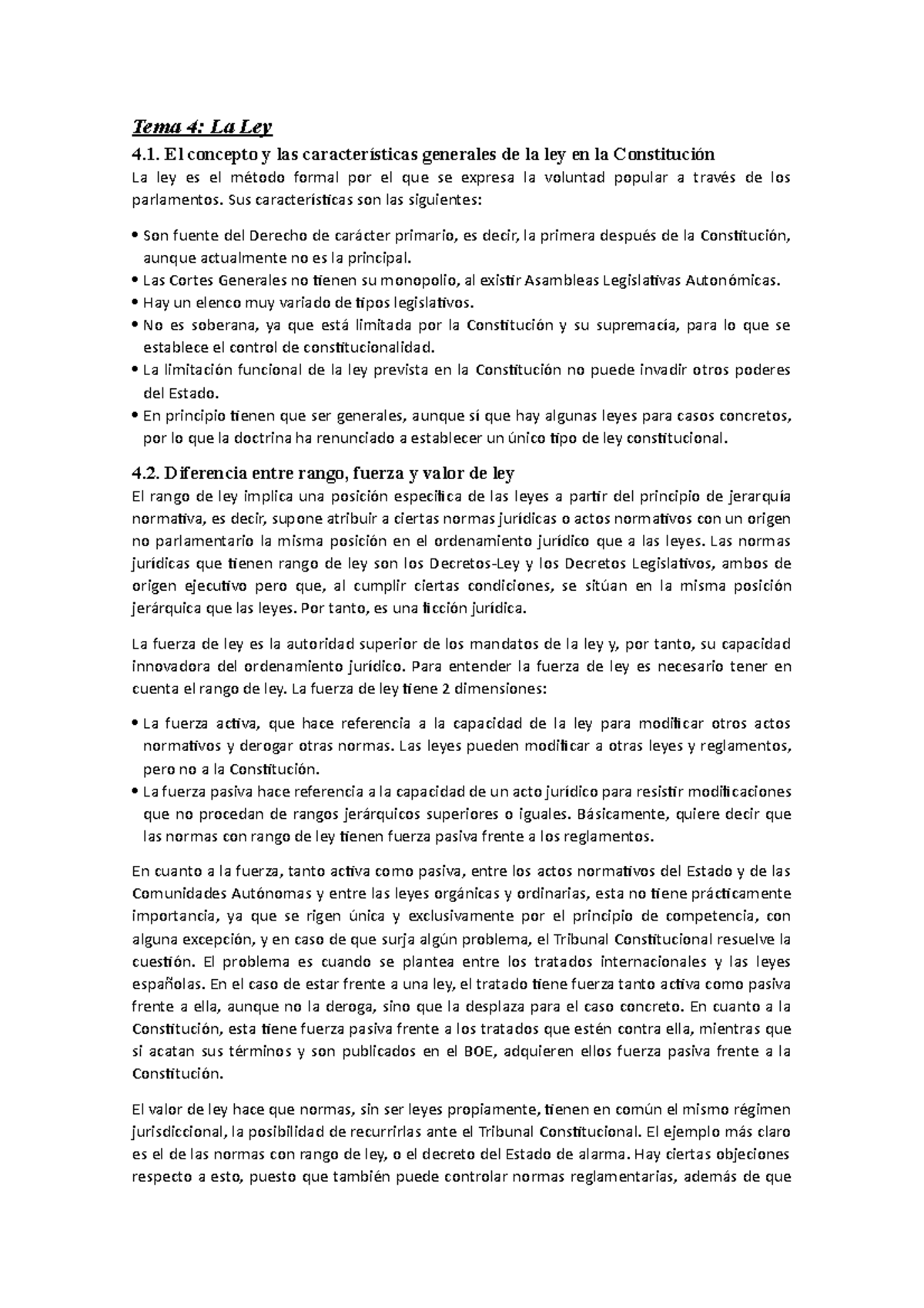 Tema 4-Teoria de la constitucion - Tema 4: La Ley 4. El concepto y las ...