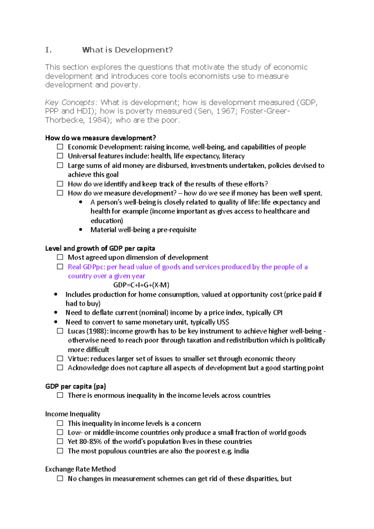 Development 1 - helpful notes - I. What is Development? This section ...