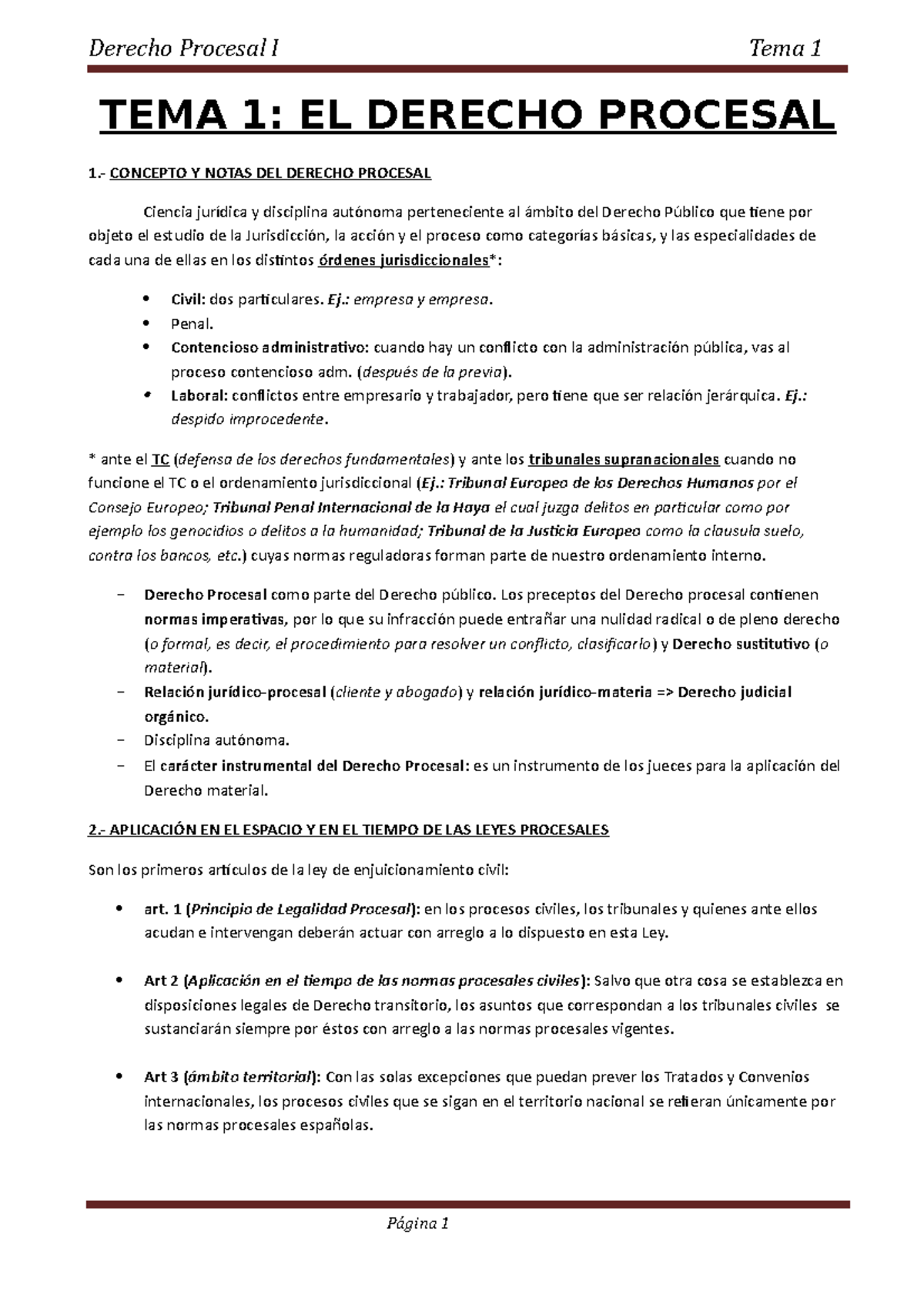 TEMA 1[8144] - Apuntes de clase - Derecho Procesal I Tema 1 TEMA 1: EL ...