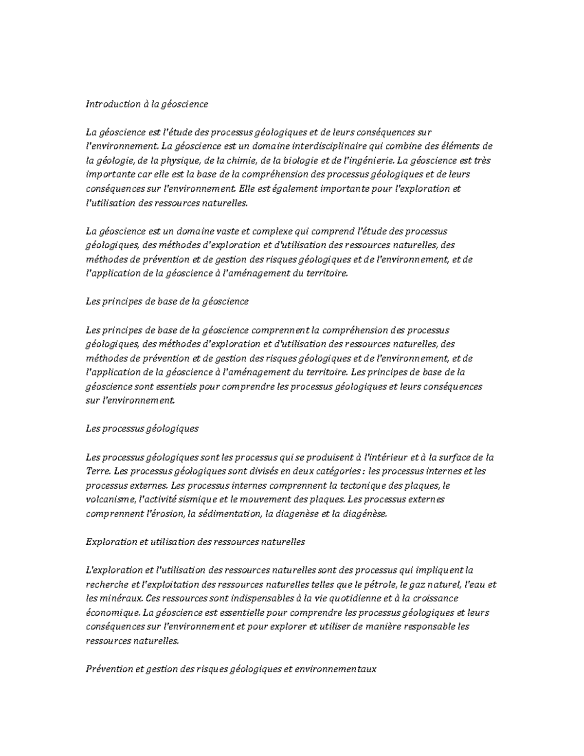 Geoscience Study Notes - Introduction à la géoscience La géoscience est ...