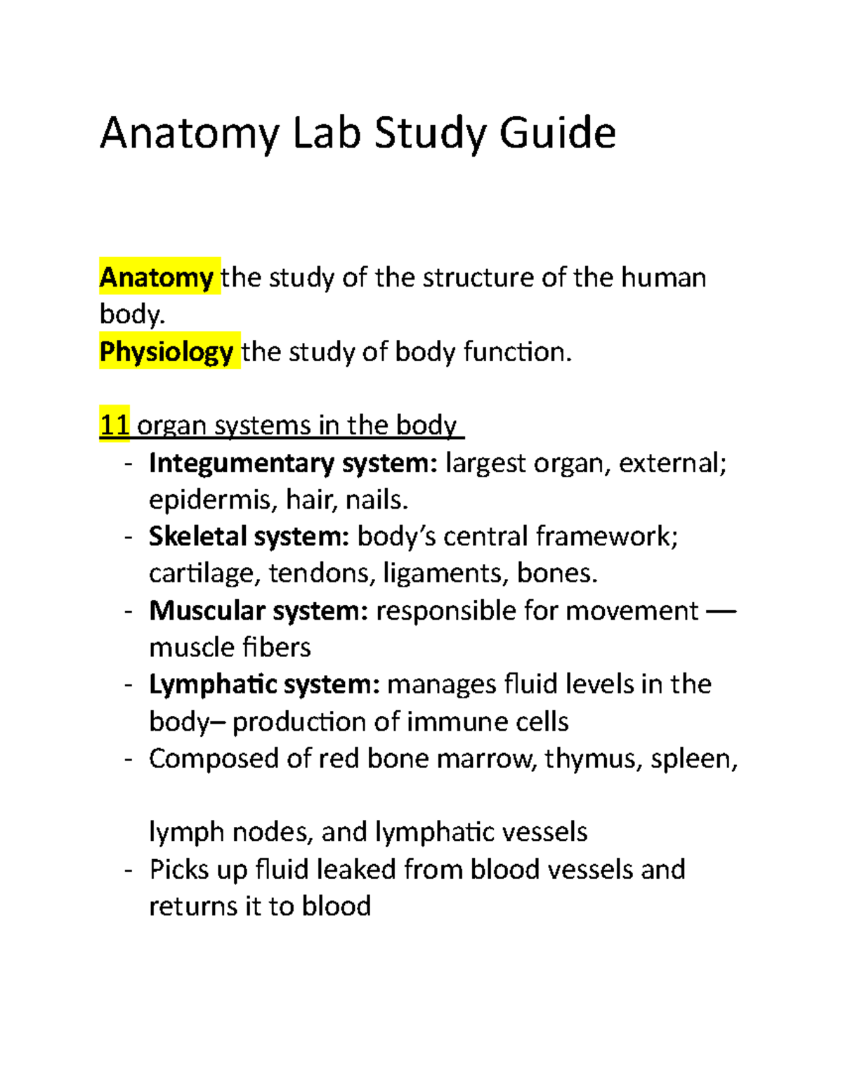 Lab Practical 1 Anatomy And Physiology 2 Anatomy Lab Study Guide chapters 1-2 - Anatomy Lab Study Guide Anatomy
