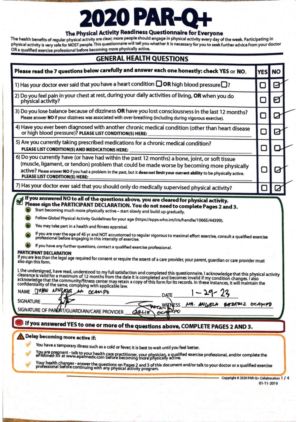 PAR-Q-Test - Ped028 - Bachelor in Medical Laboratory Science - Studocu