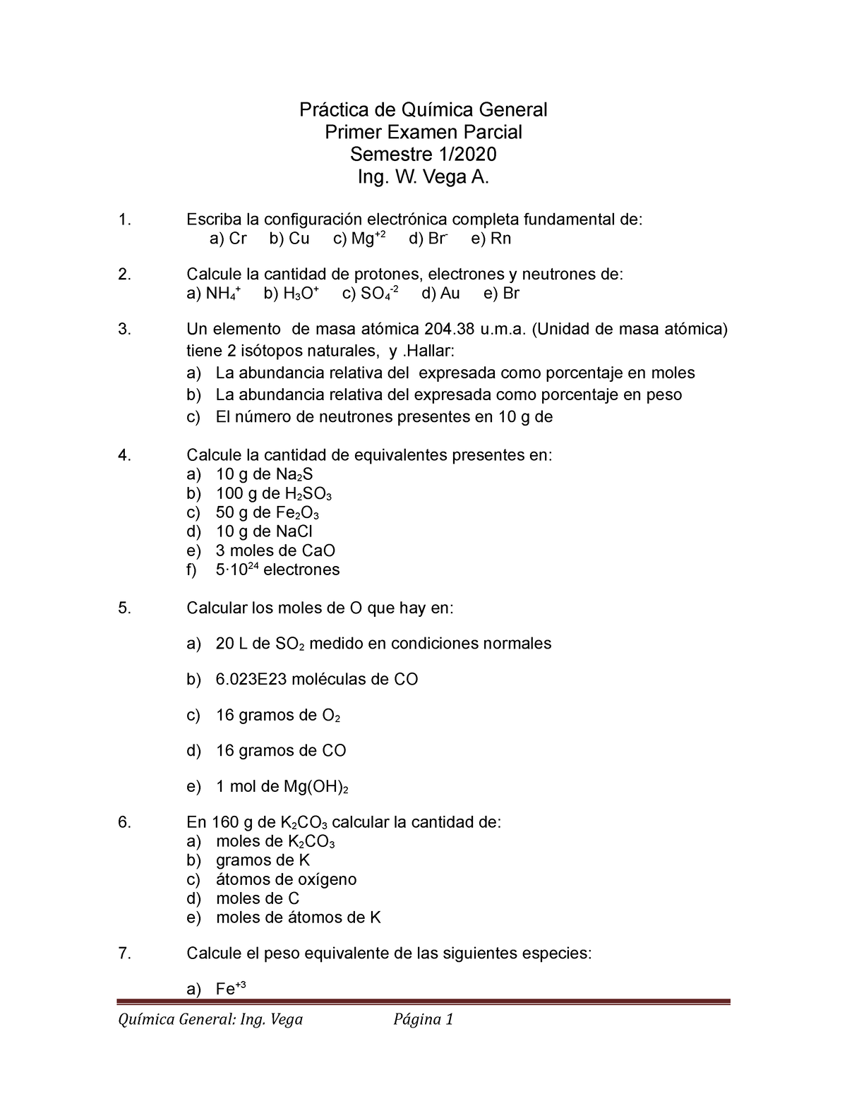 Práctica De Química General 1 2020 Primer Parcial 1 Práctica De Química General Primer Examen 3679